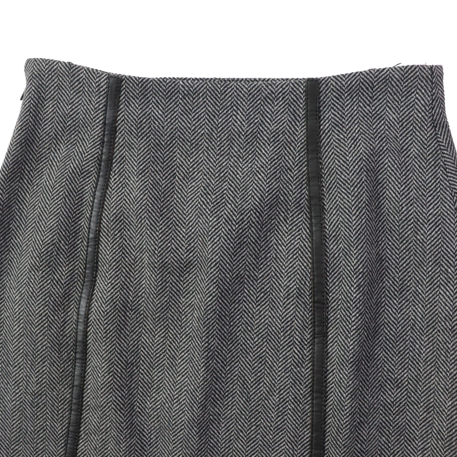 GUCCI Wool Leather Skirt Black Grey 40 Women