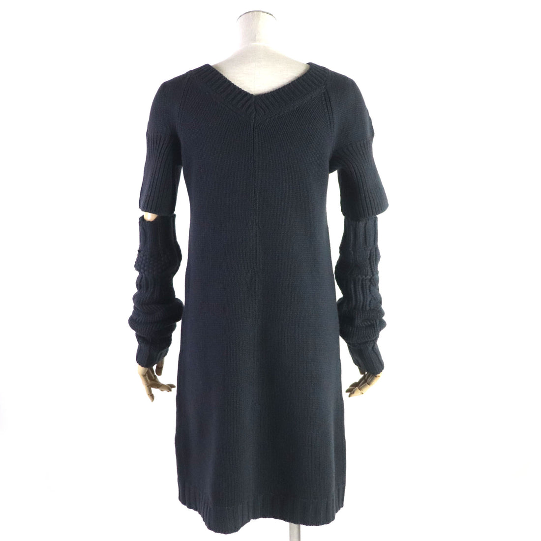 HERMES Cashmere V-Back Knit Dress Gray 38