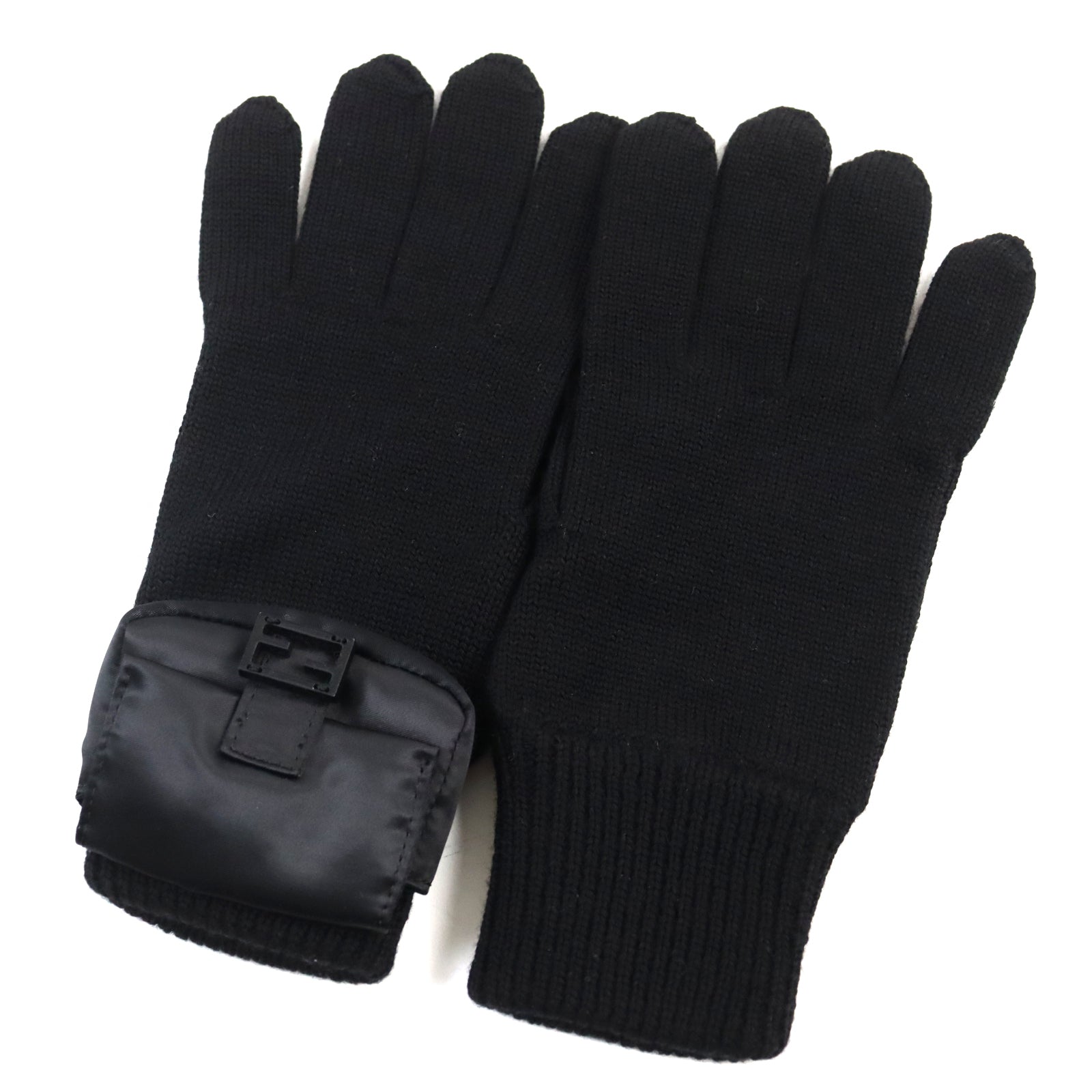 Fendi Wool Nylon Bucket Gloves Black M