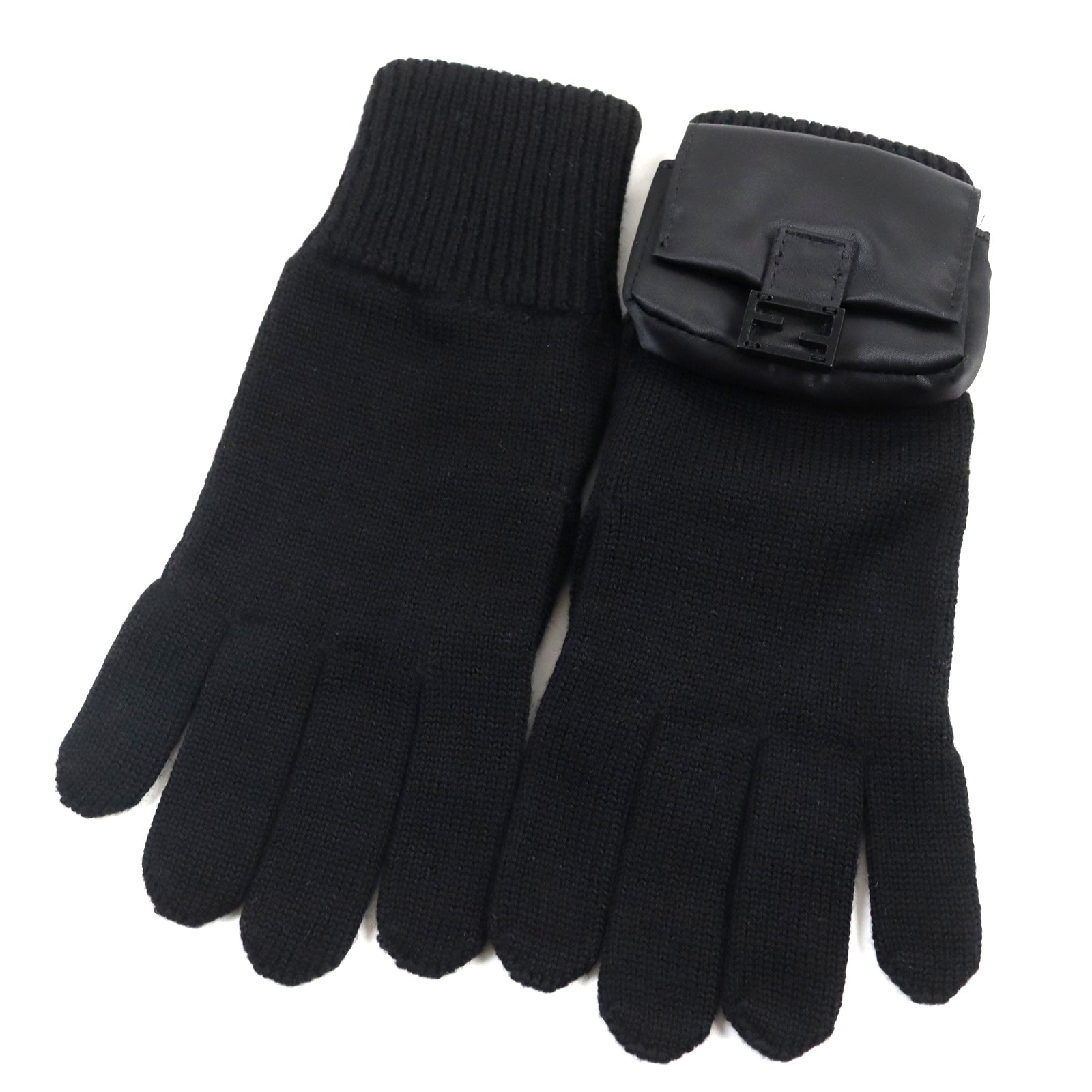 Fendi Wool Nylon Bucket Gloves Black M