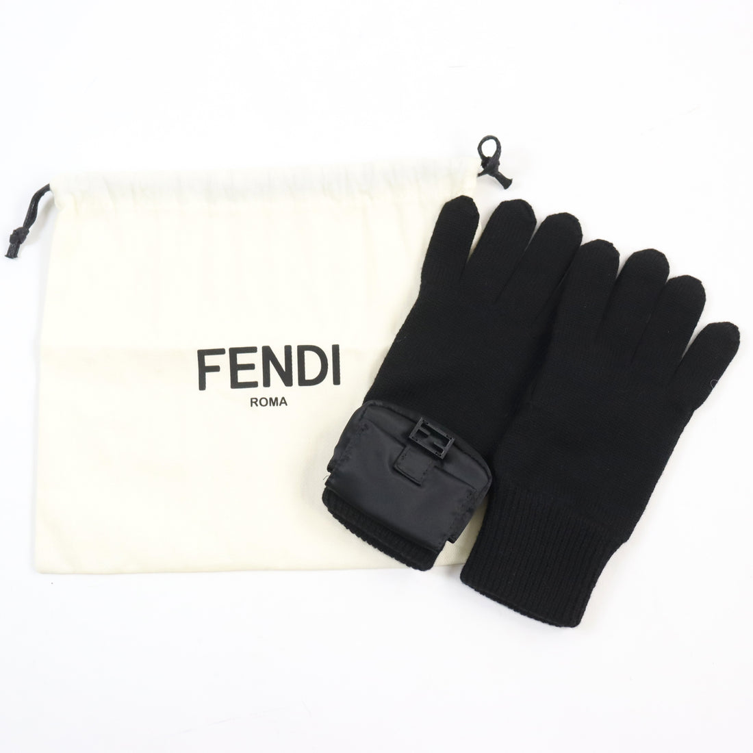 Fendi Wool Nylon Bucket Gloves Black M