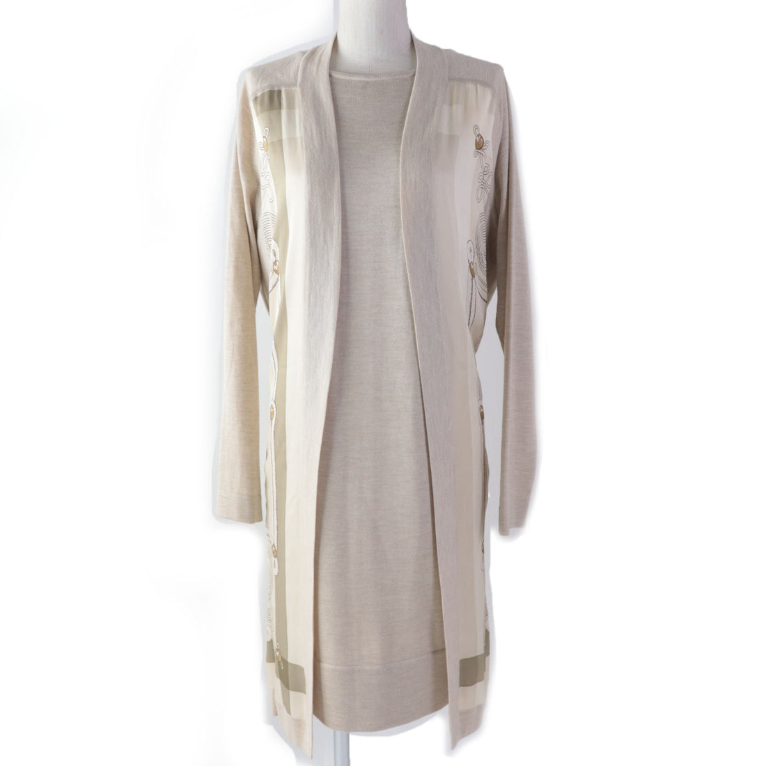 Hermes Silk Long Cardigan Dress Beige