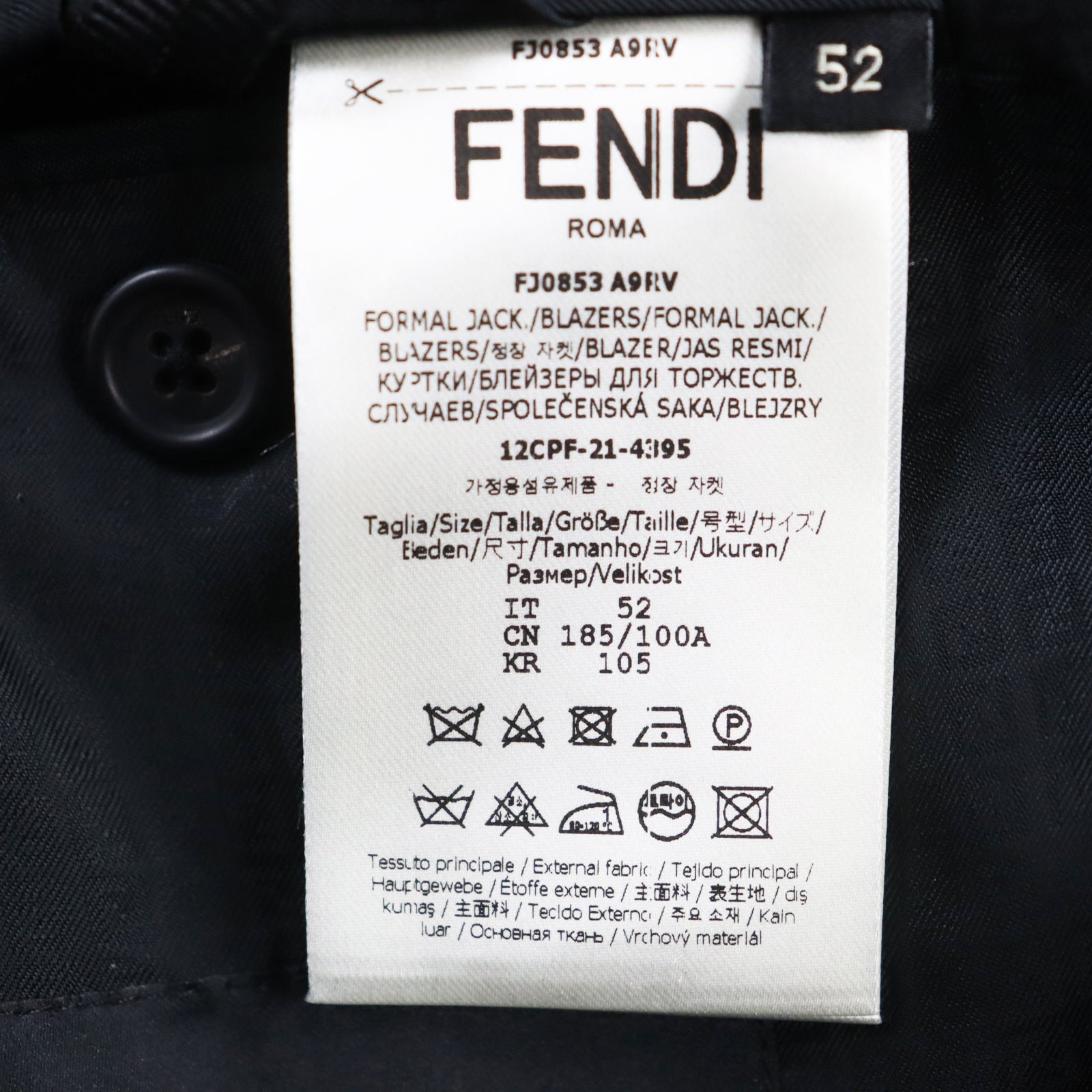 Fendi Wool Polyurethane Tailored Jacket Black