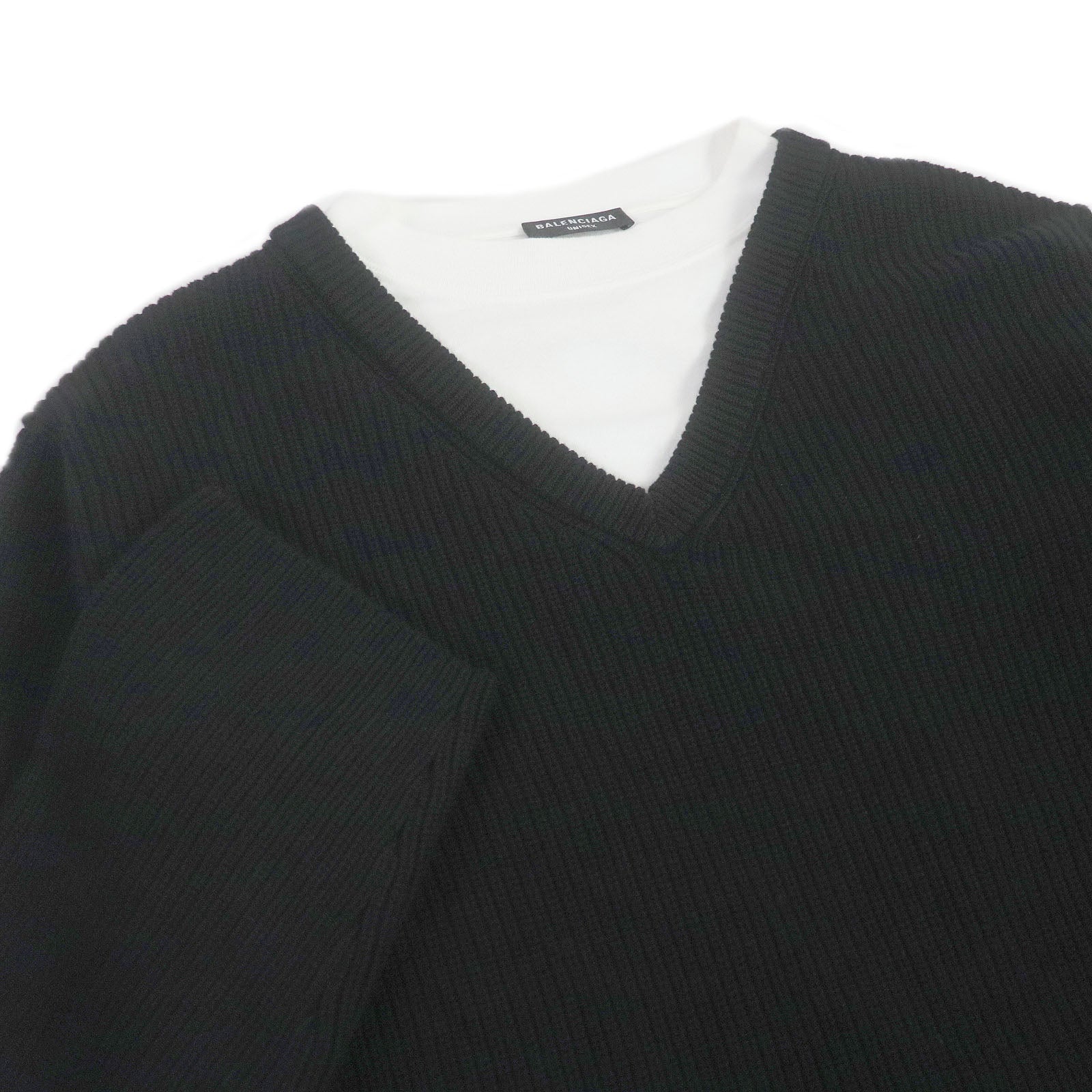 Balenciaga V-neck Cotton Knit Sweater Black L