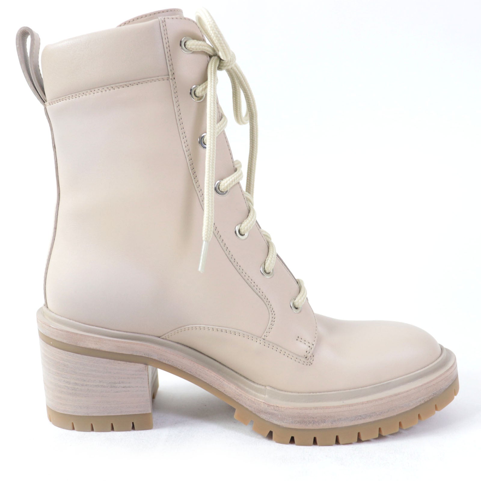 HERMES Leather Lace-up Ankle Boots Pink Beige