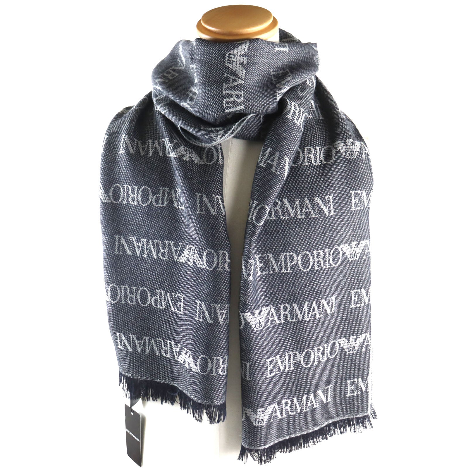 Emporio Armani Wool Poly Logo Scarf Gray