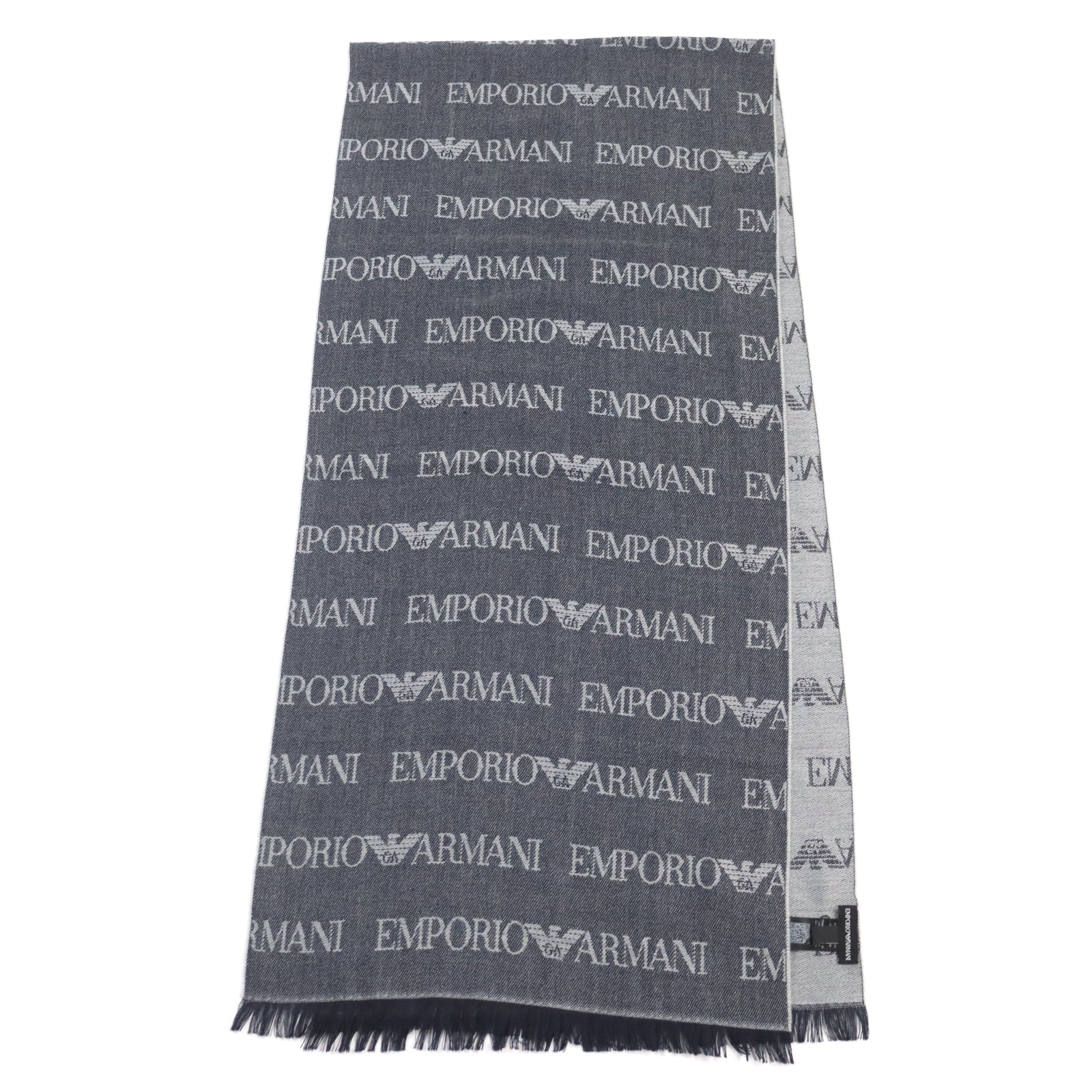 Emporio Armani Wool Poly Logo Scarf Gray