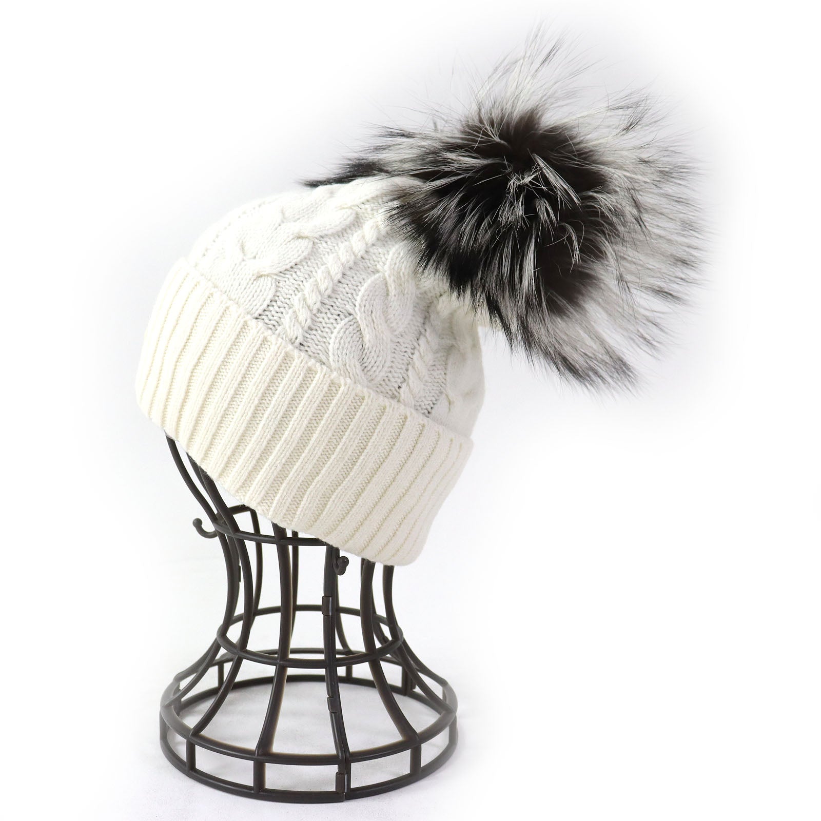 Moncler Wool Cashmere Fox Fur Knit Hat