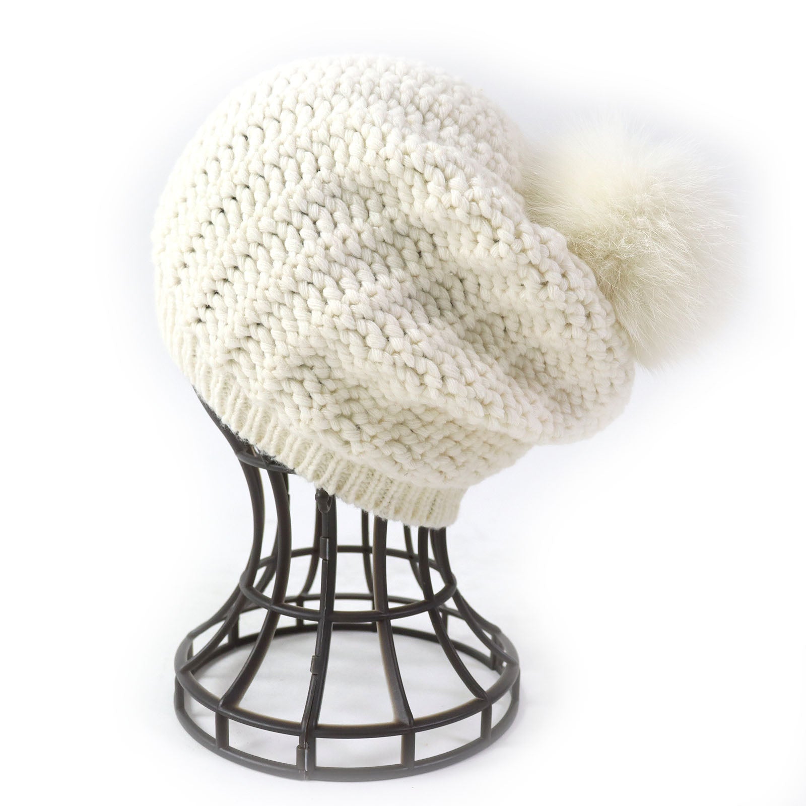 MONCLER BERRETTO Wool Viscose Fox Fur Knit Hat