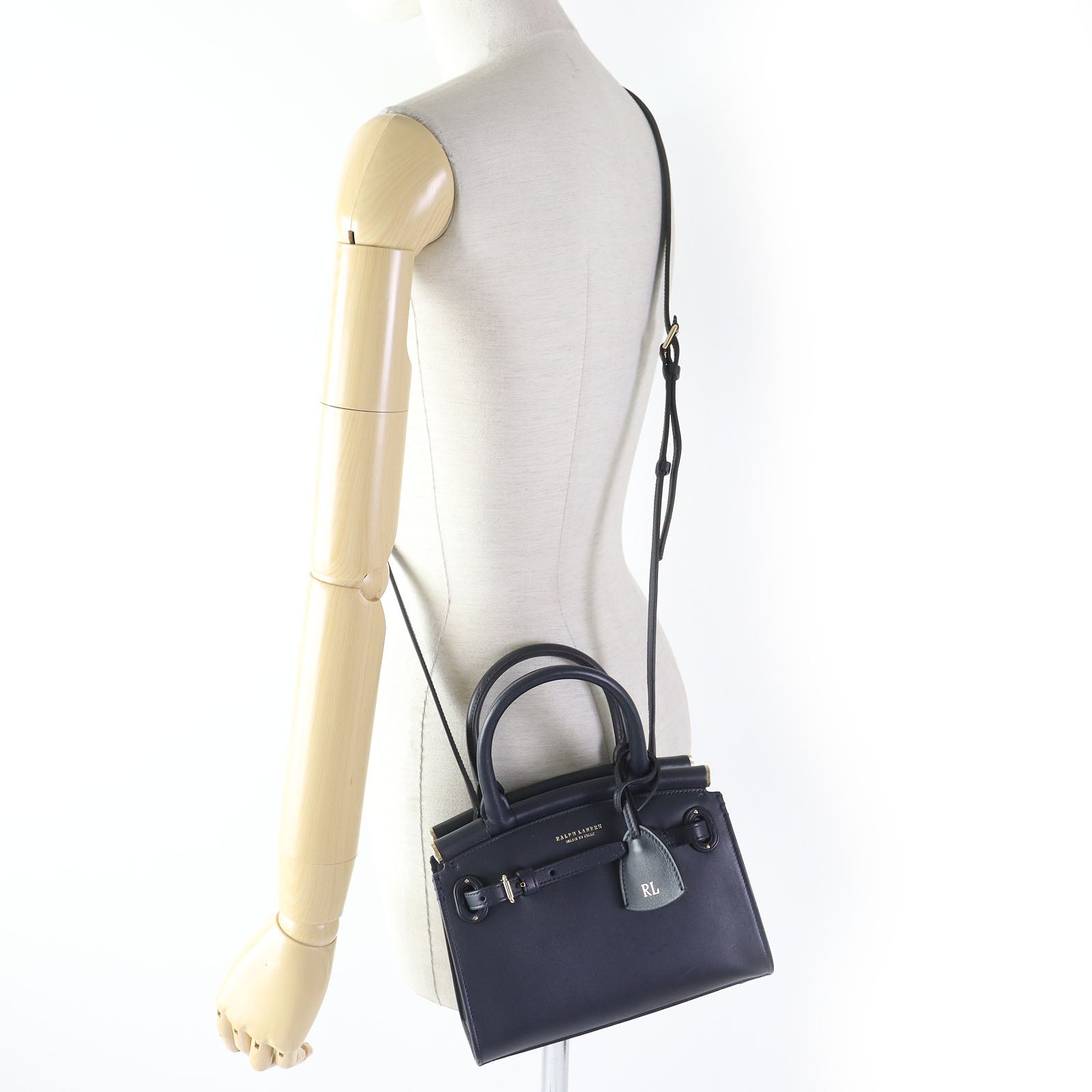 Ralph Lauren Calfskin Mini RL50 Handbag Navy