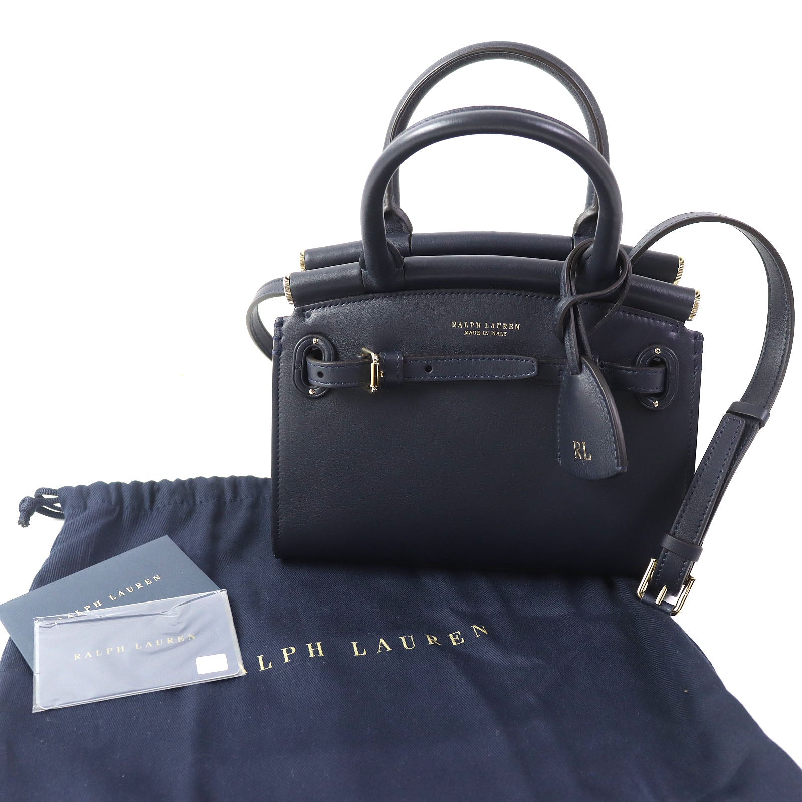 Ralph Lauren Calfskin Mini RL50 Handbag Navy