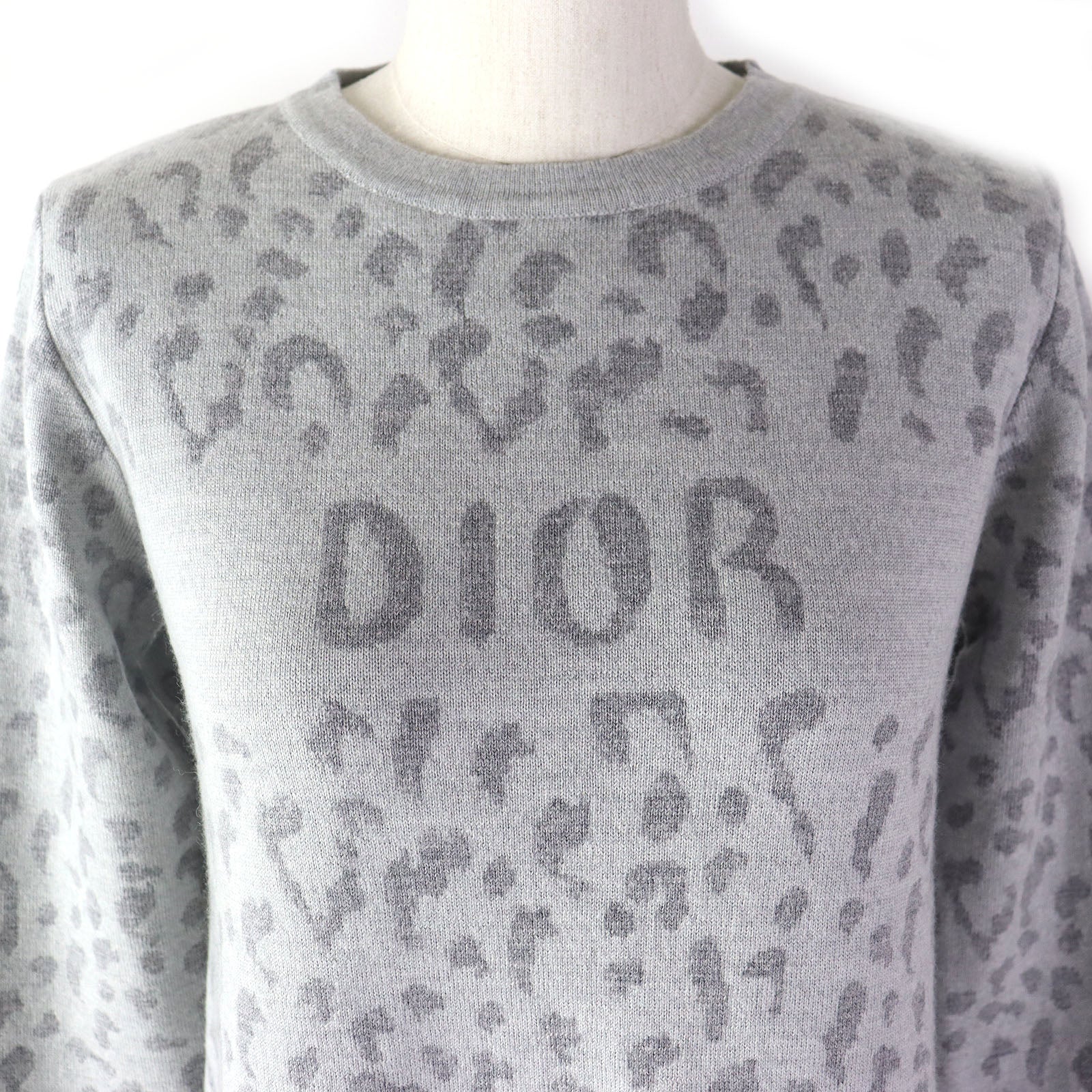 Dior Wool Leopard Logo Knit Dress Gray