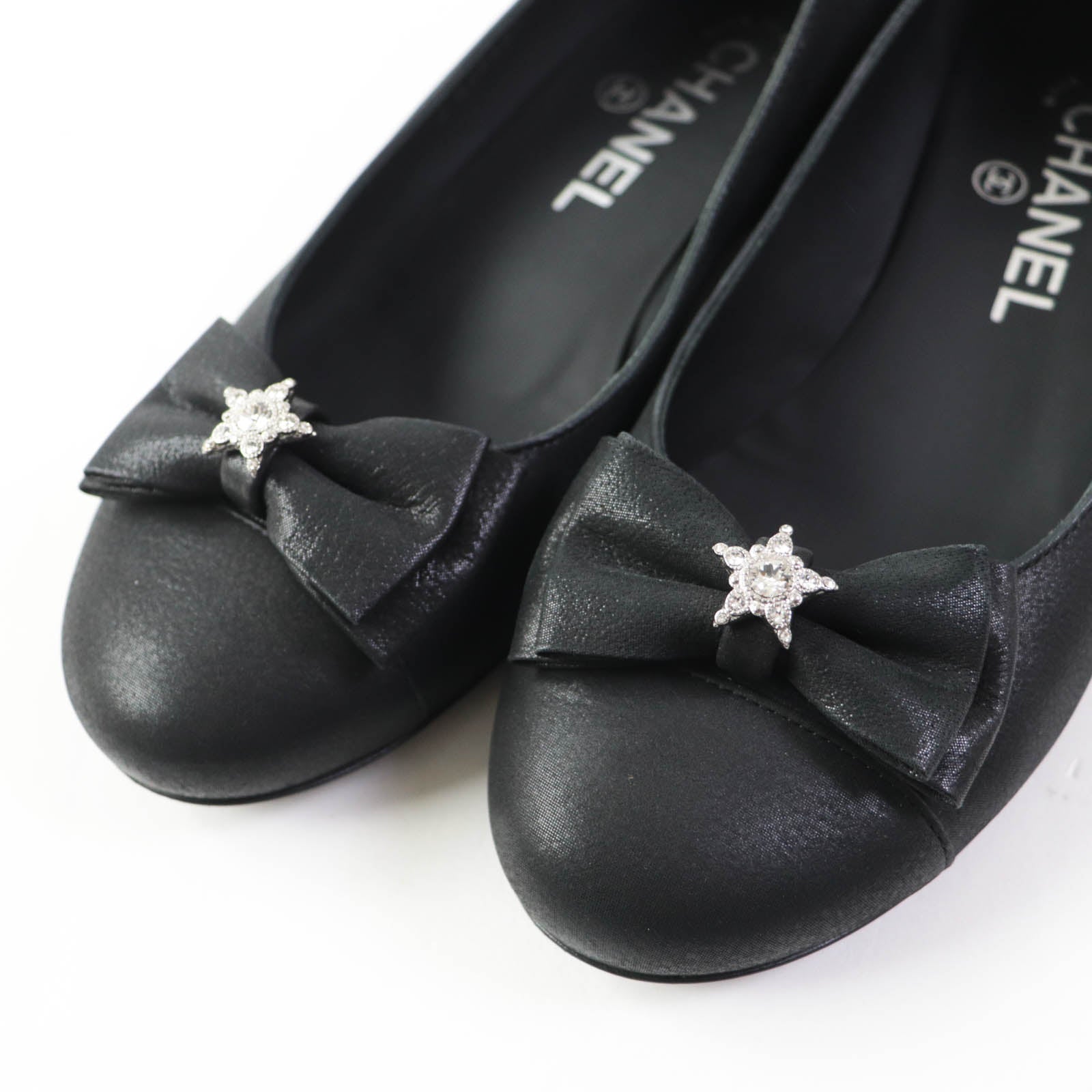 Chanel Star Bejeweled Ribbon Flat Shoes Black