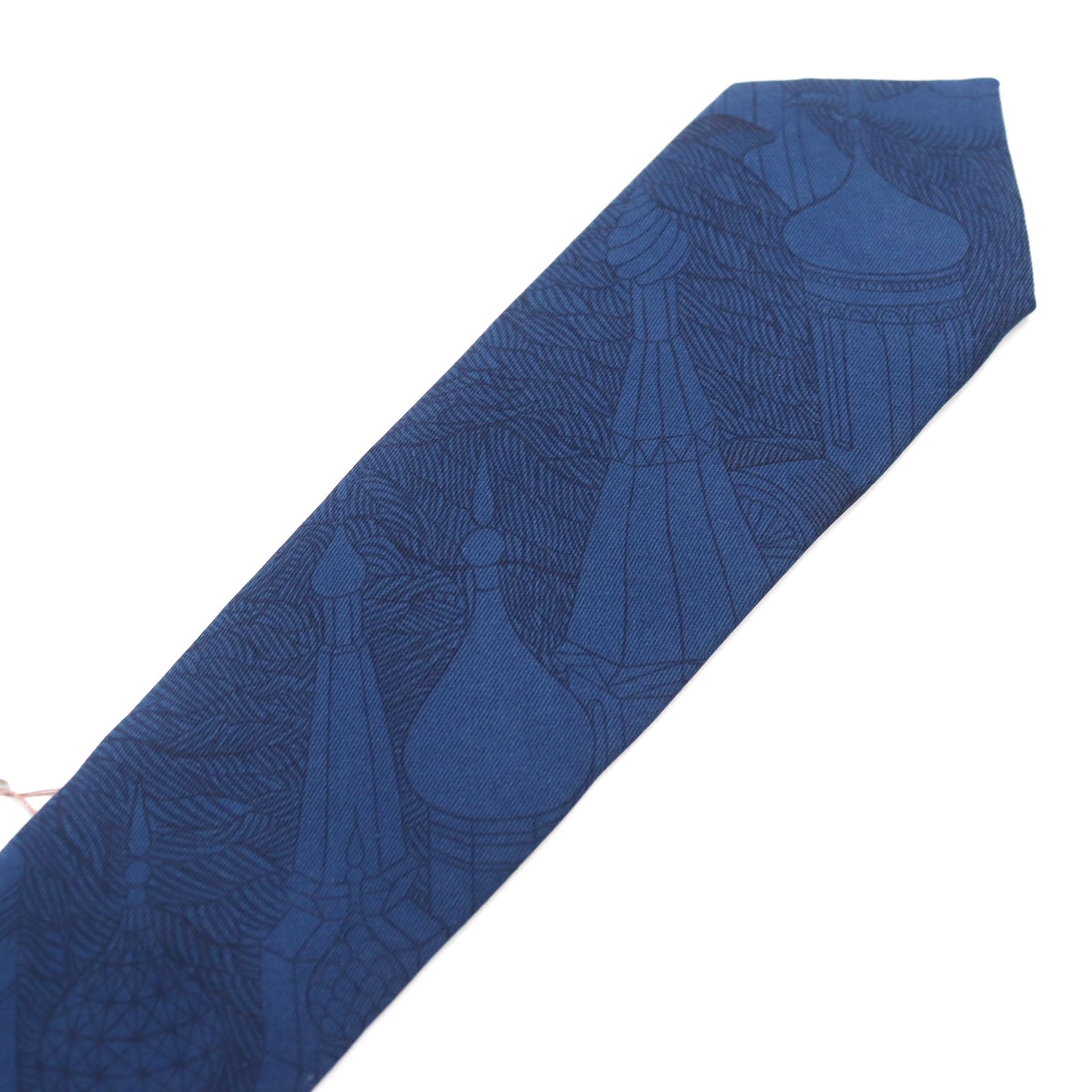 HERMES Silk Pattern Tie Blue Mens