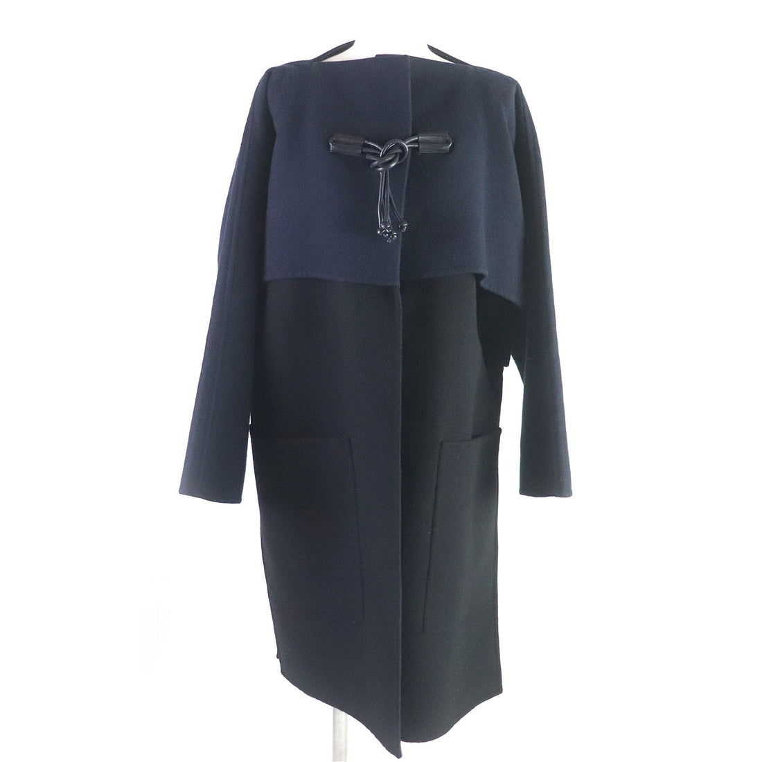 Hermes Cashmere Lamb Leather Coat Black Navy 36