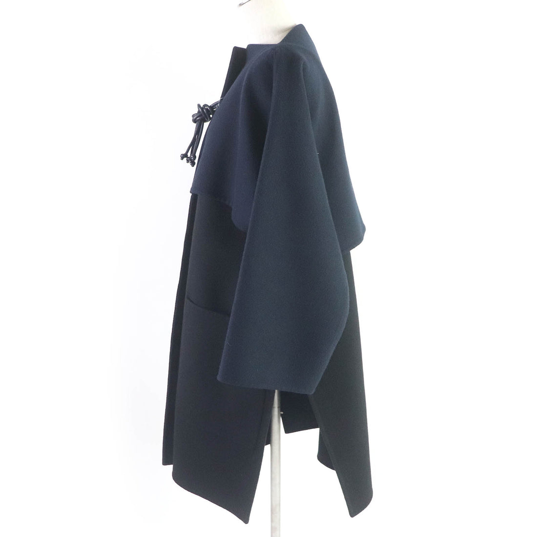 Hermes Cashmere Lamb Leather Coat Black Navy 36