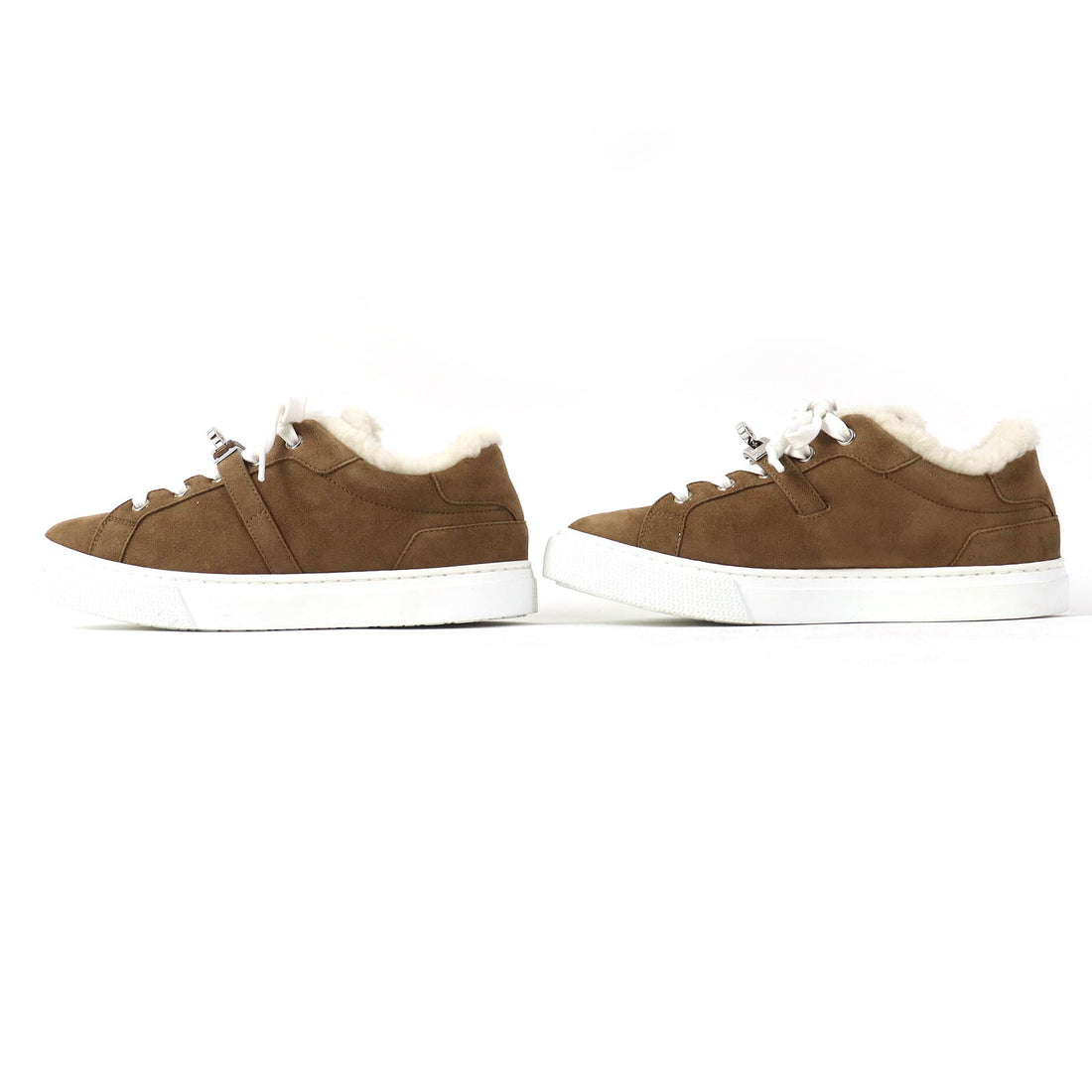 HERMES Sheepskin Kelly Metal Sneakers Brown 35