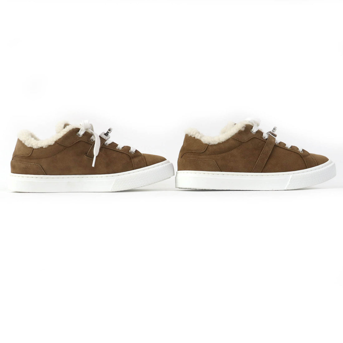 HERMES Sheepskin Kelly Metal Sneakers Brown 35