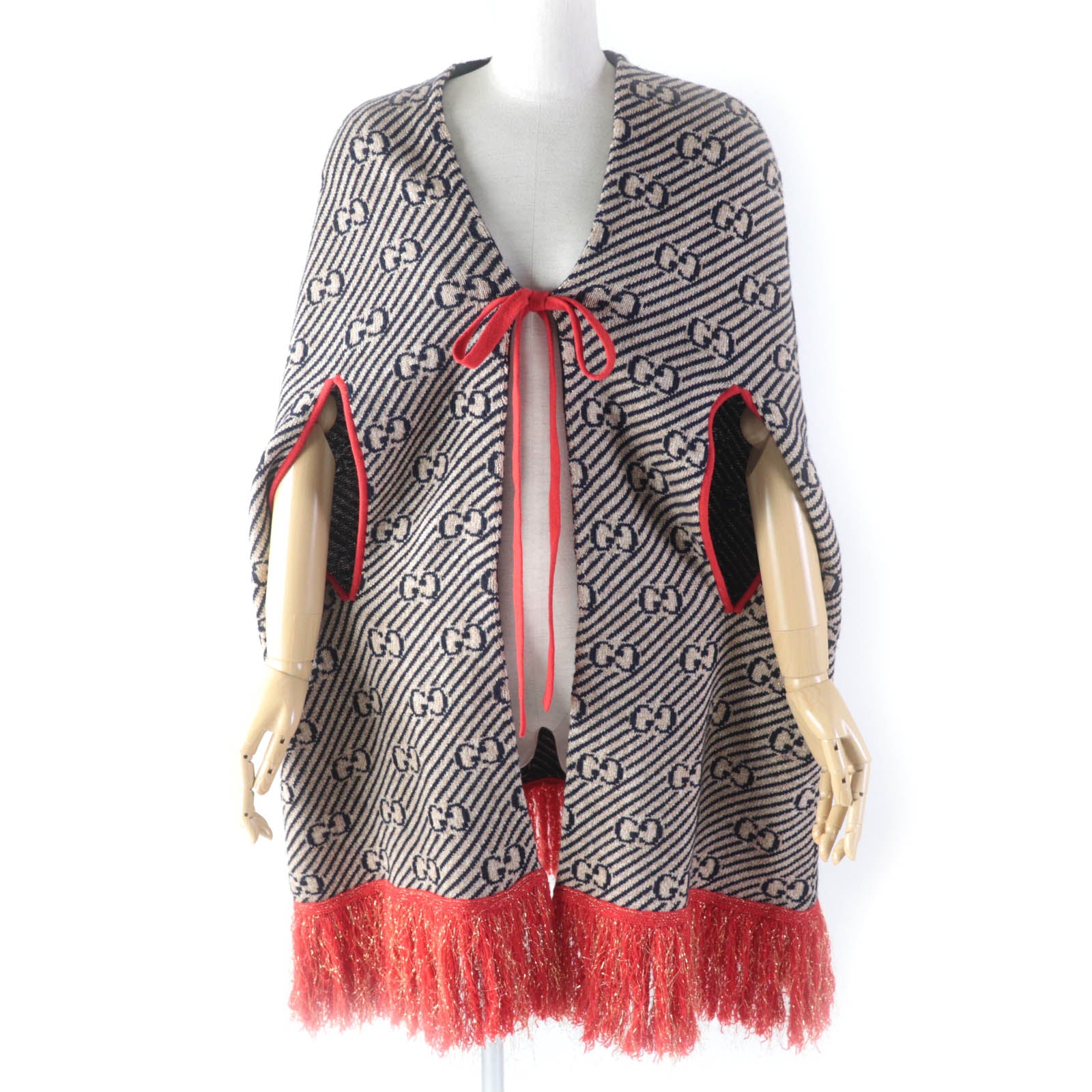 GUCCI Wool Nylon GG Pattern Cape Poncho M