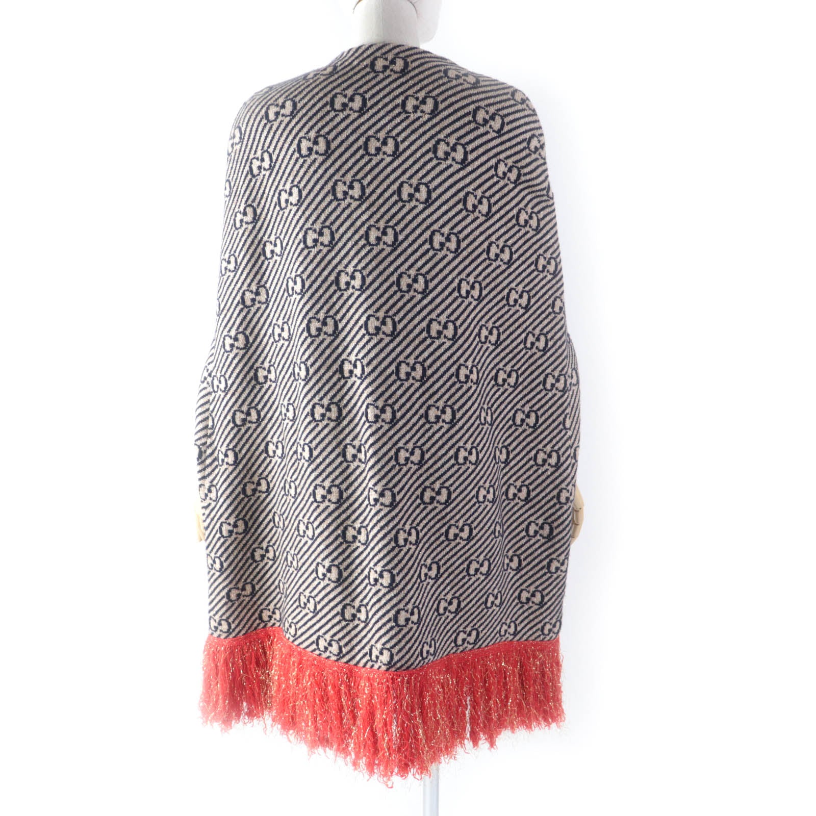 GUCCI Wool Nylon GG Pattern Cape Poncho M