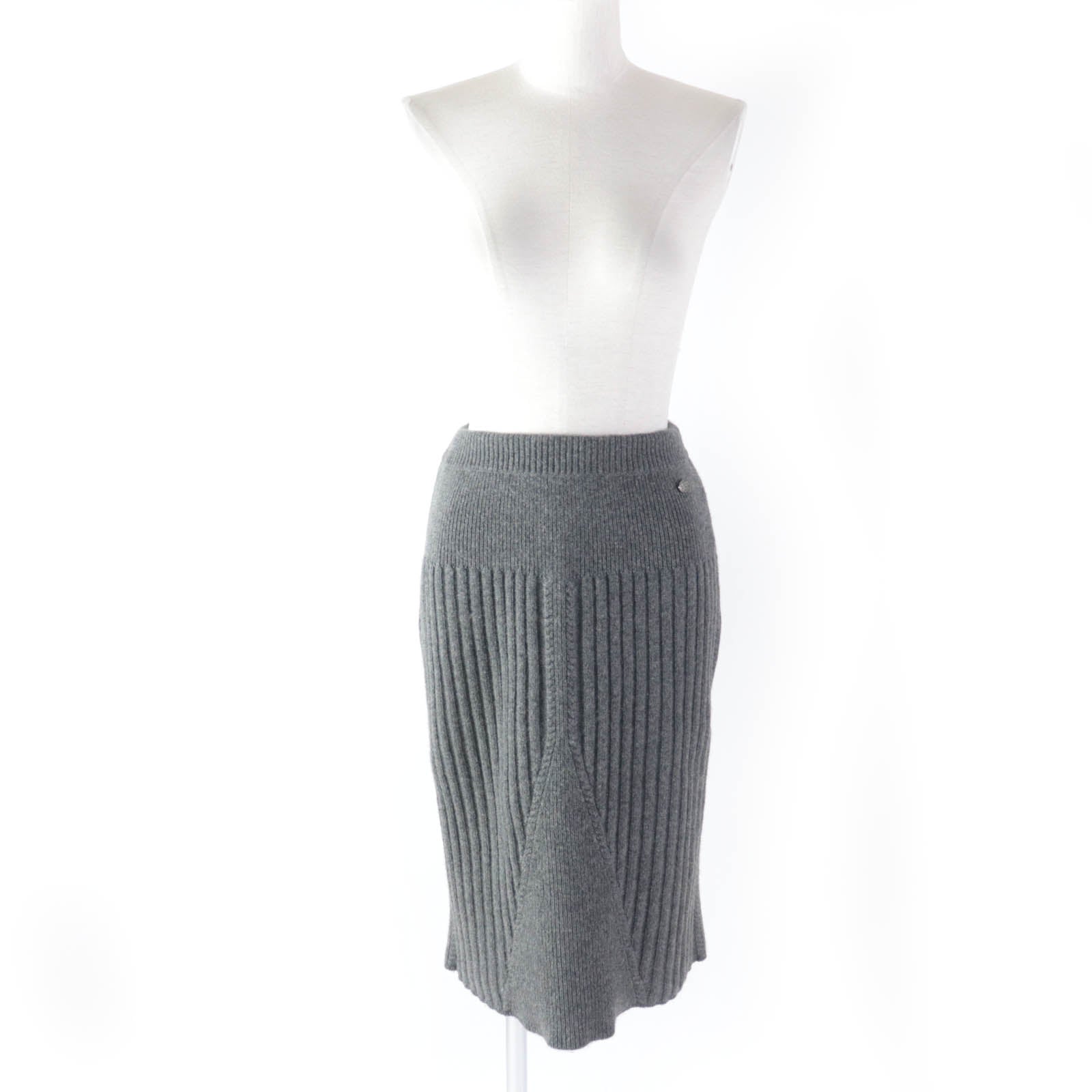 Chanel Cashmere Knit Skirt Gray 34