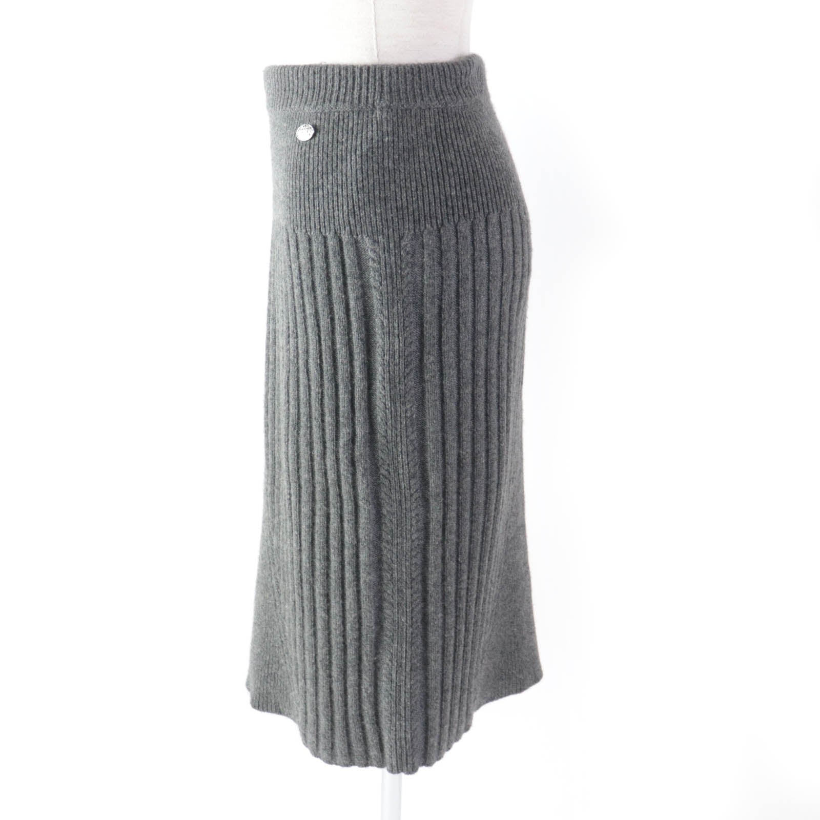 Chanel Cashmere Knit Skirt Gray 34