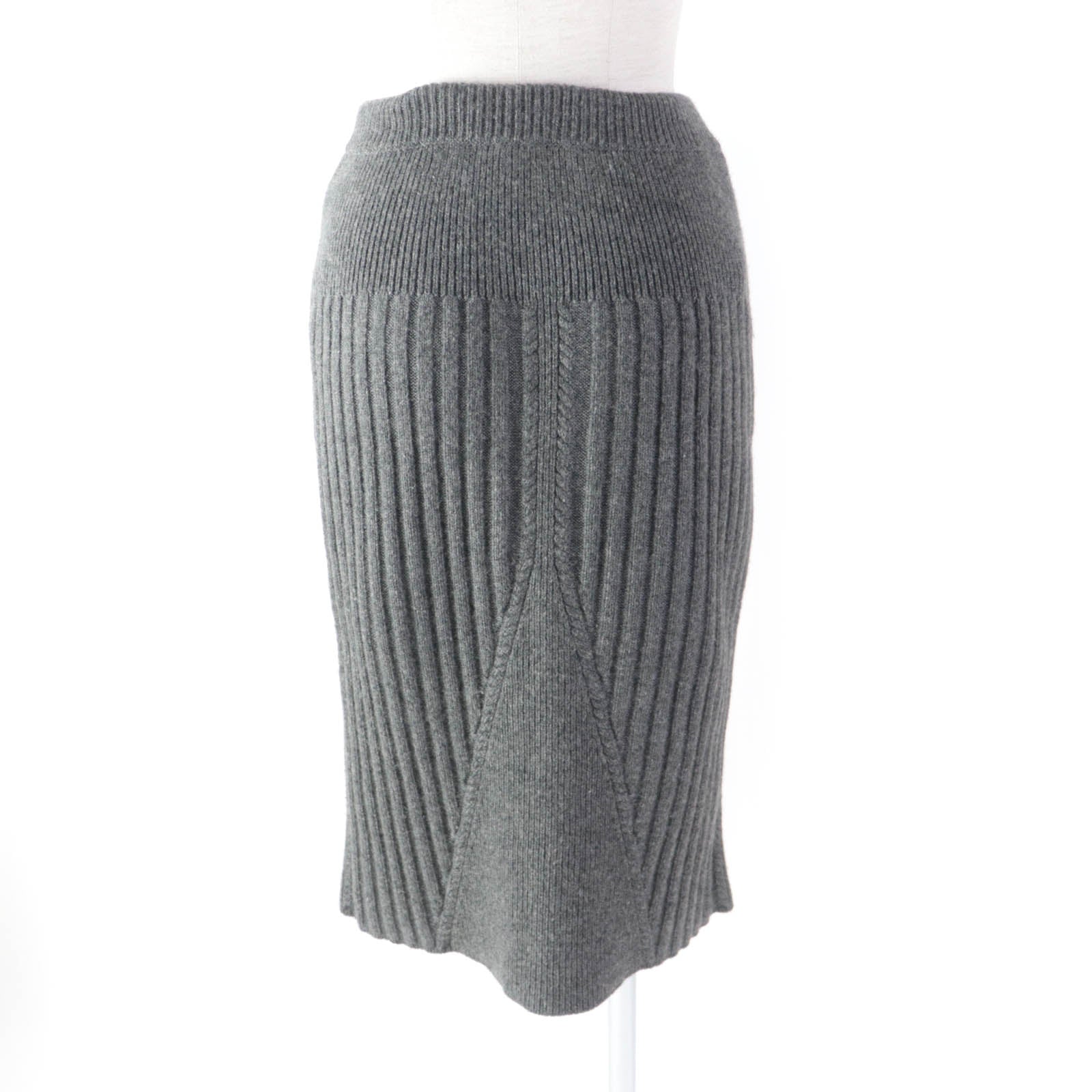 Chanel Cashmere Knit Skirt Gray 34