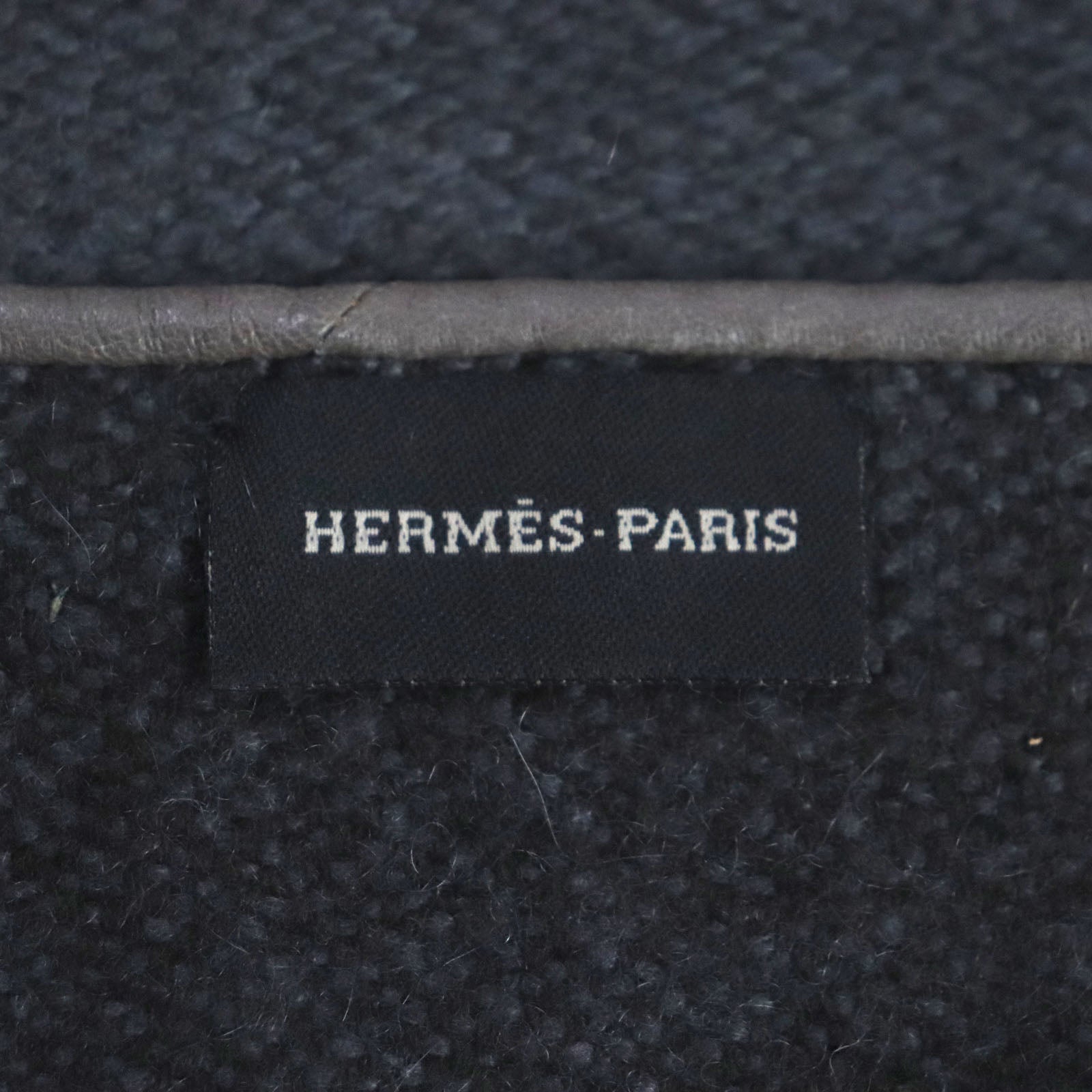 HERMES Leather Woven Fringed Scarf Gray