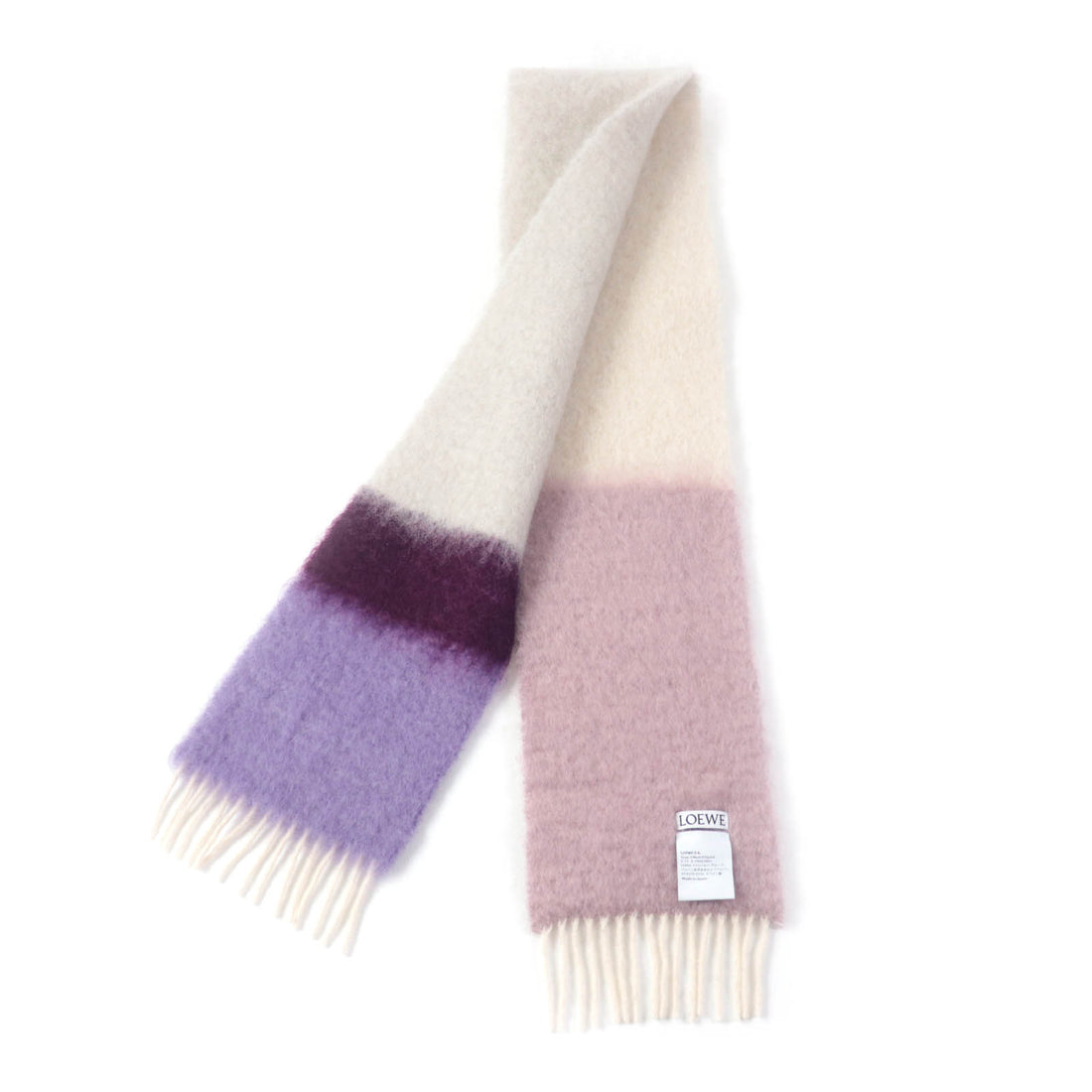 Loewe Mohair Wool Long Fringe Scarf Multicolor