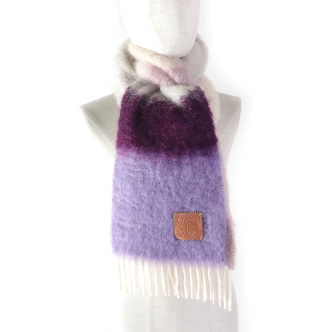 Loewe Mohair Wool Long Fringe Scarf Multicolor