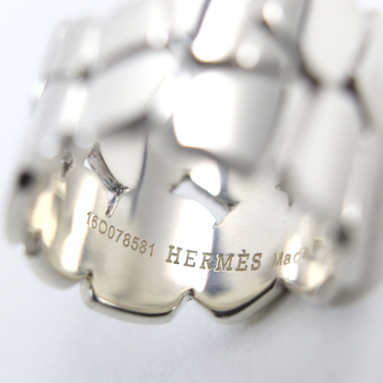 Hermes Silver Crocodile Motif Ring AG925