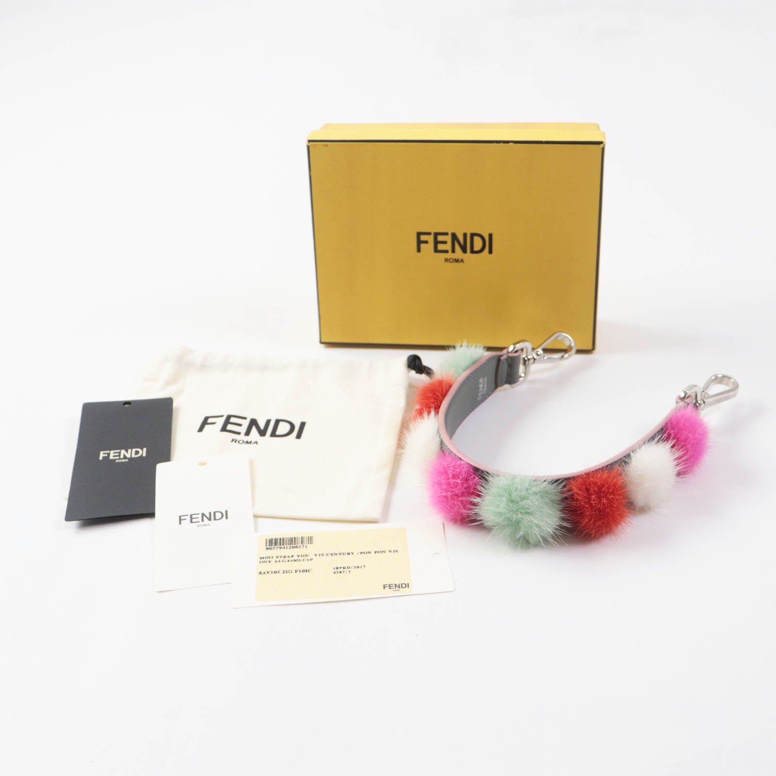 Fendi Leather Mink Pompom Shoulder Strap