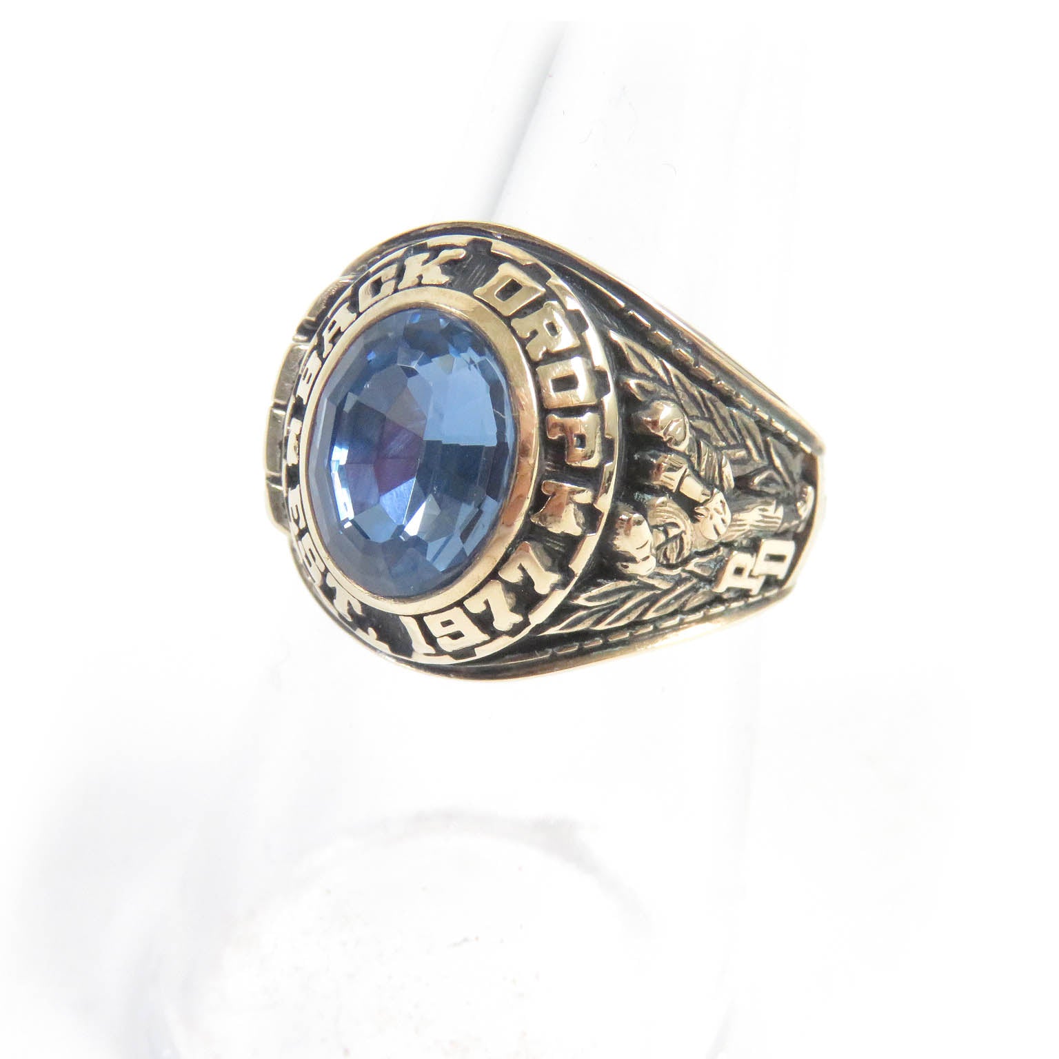 Jostens K10 Gold College Ring Blue Stone