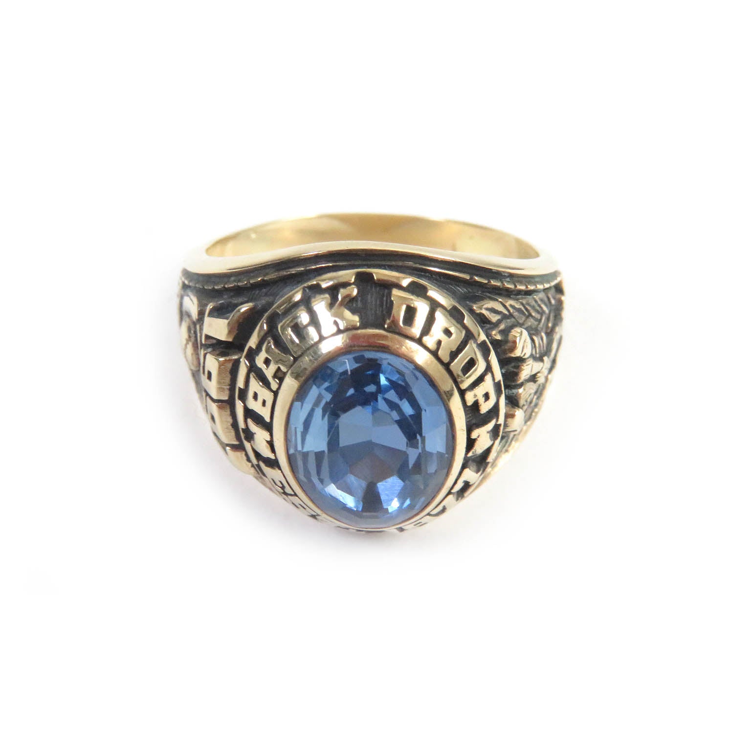 Jostens K10 Gold College Ring Blue Stone