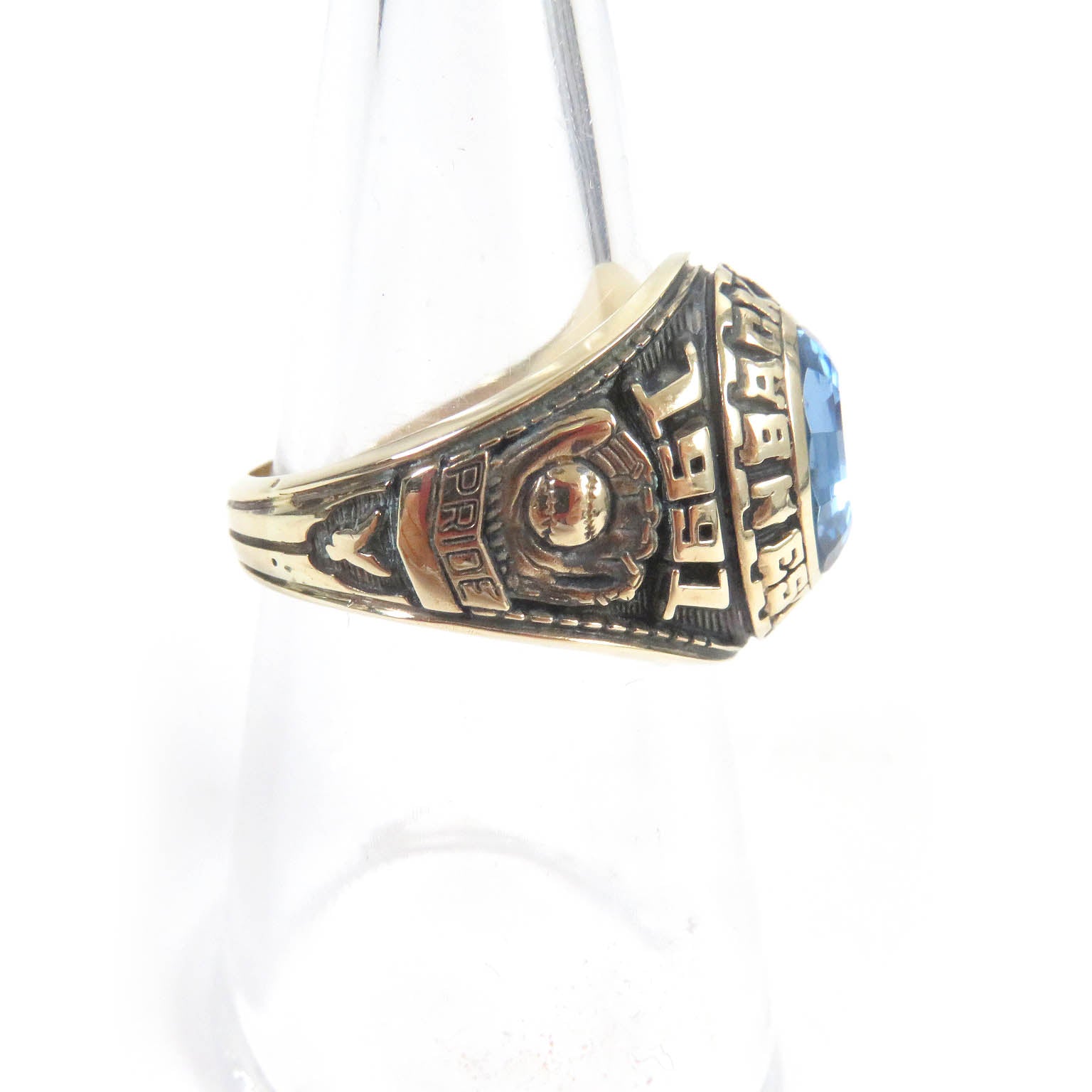 Jostens K10 Gold College Ring Blue Stone