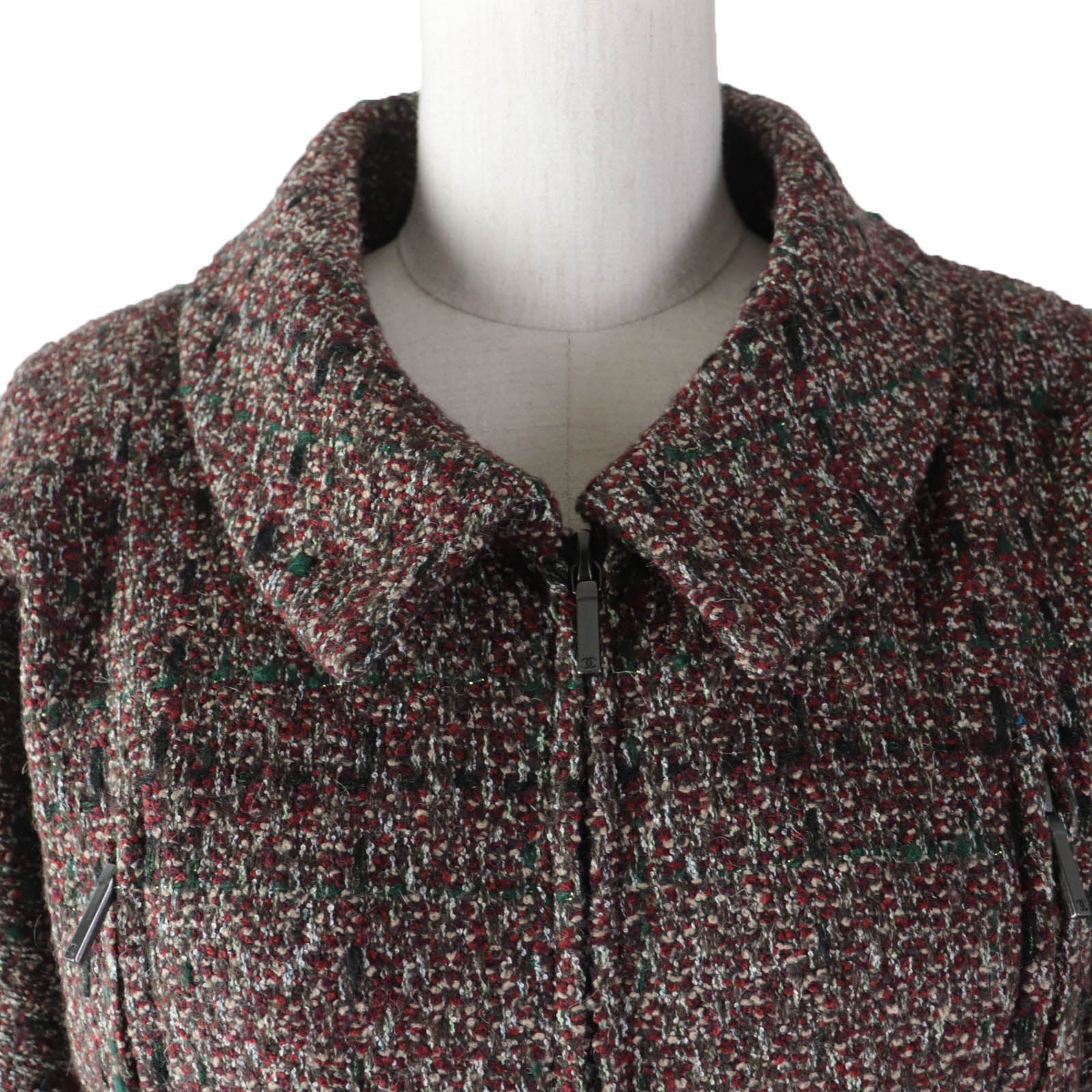 Chanel Tweed Coat Multicolor ZIP UP 34