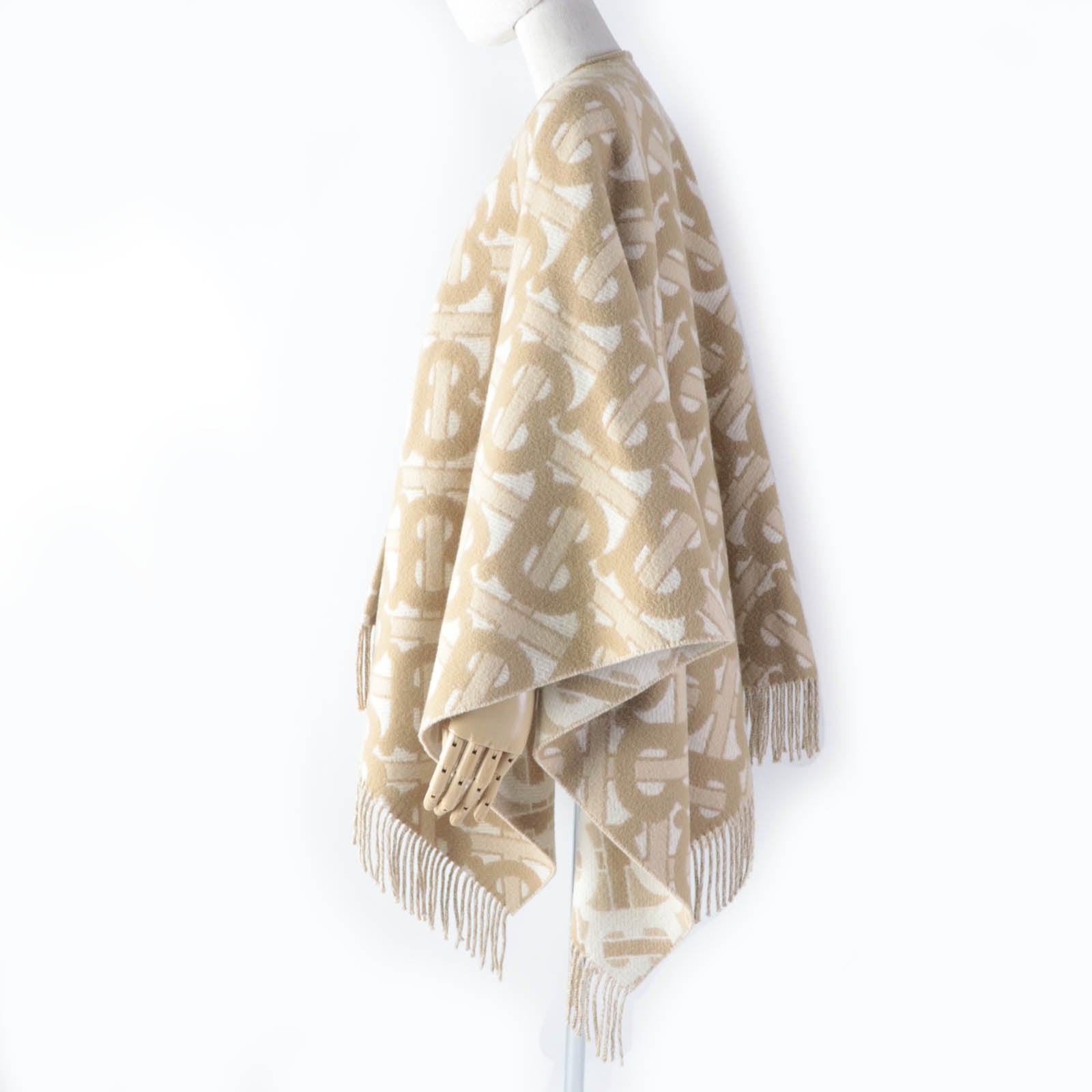 Burberry Wool Cashmere TB Monogram Poncho Beige