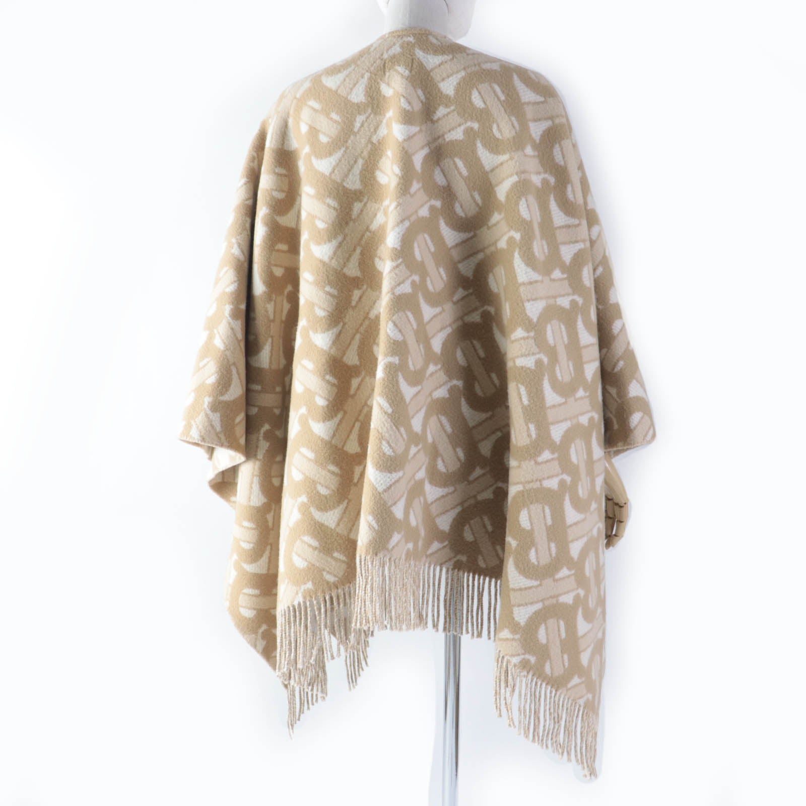 Burberry Wool Cashmere TB Monogram Poncho Beige