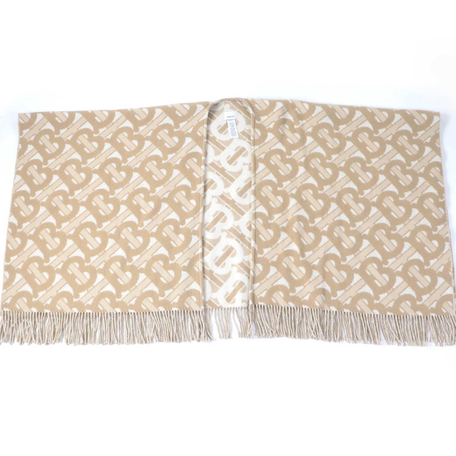 Burberry Wool Cashmere TB Monogram Poncho Beige