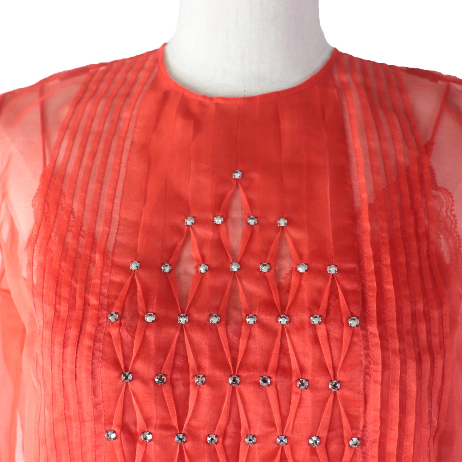 GUCCI Silk Metal See-through Blouse Red 36