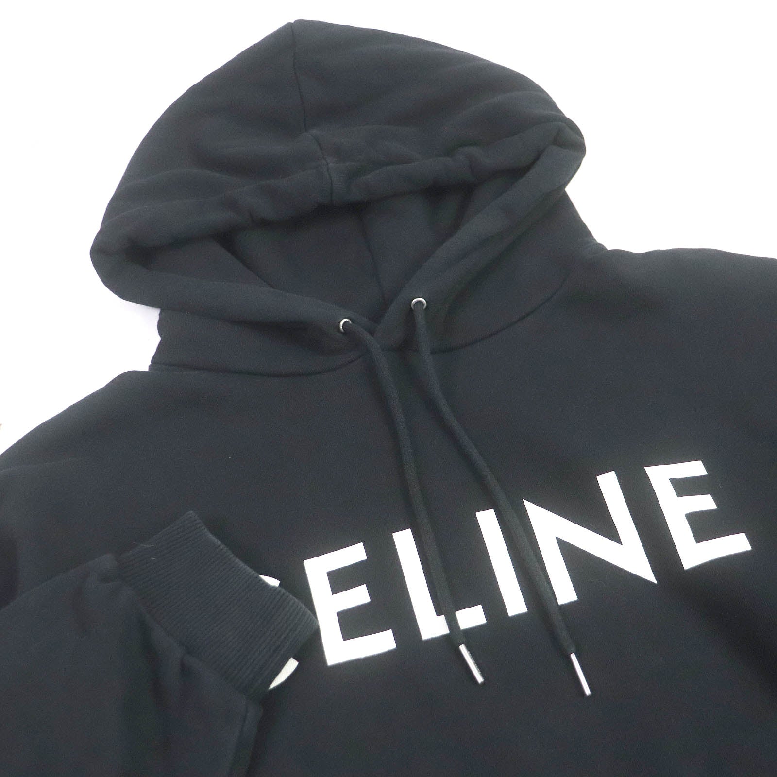 Celine Cotton Logo Print Pullover Hoodie Black M