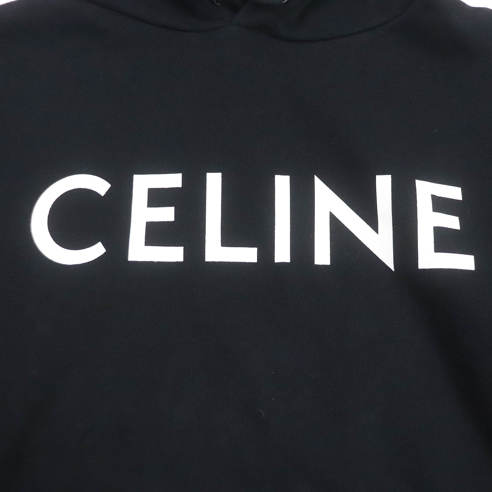 Celine Cotton Logo Print Pullover Hoodie Black M