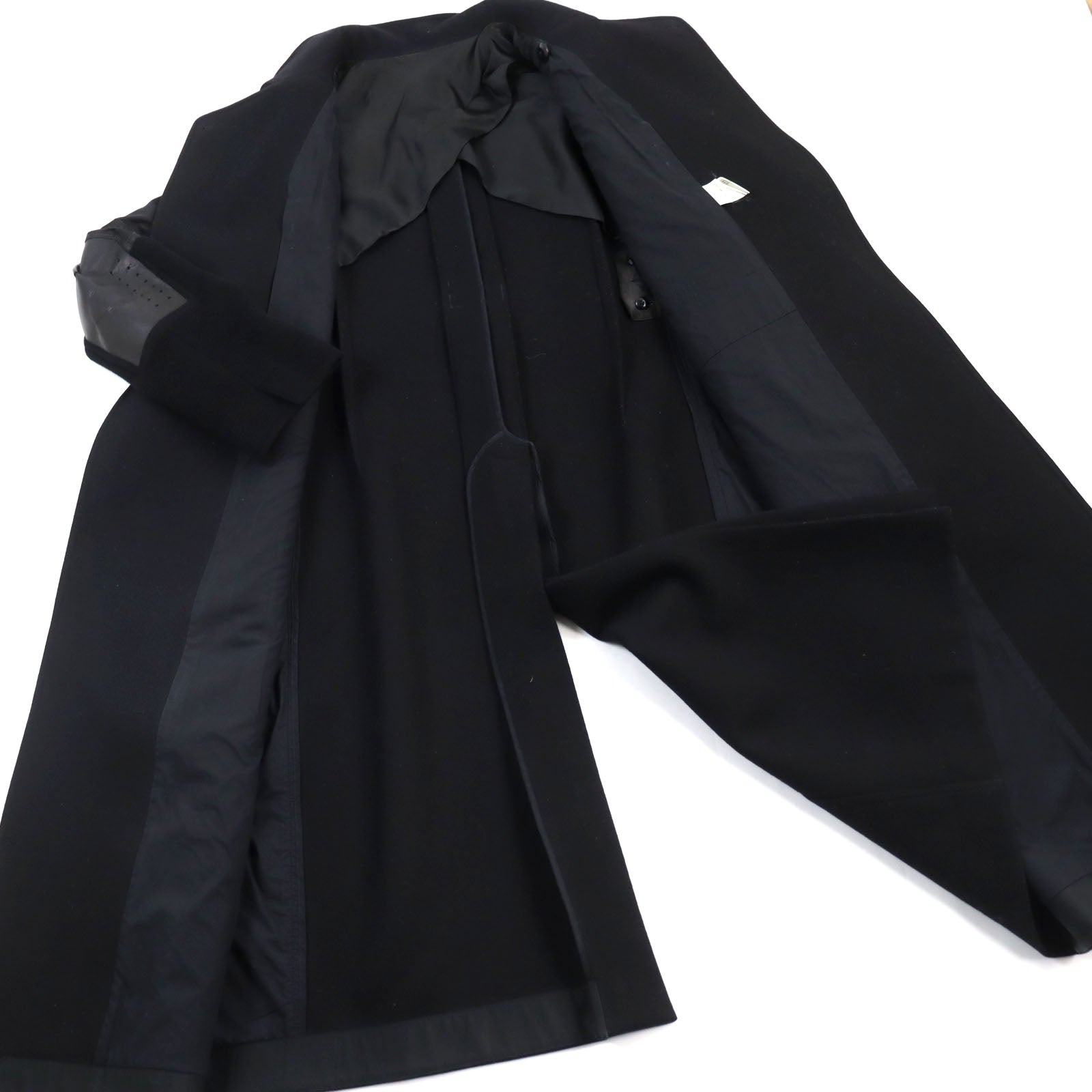 Rick Owens Wool Viscose Leather Coat Black 54