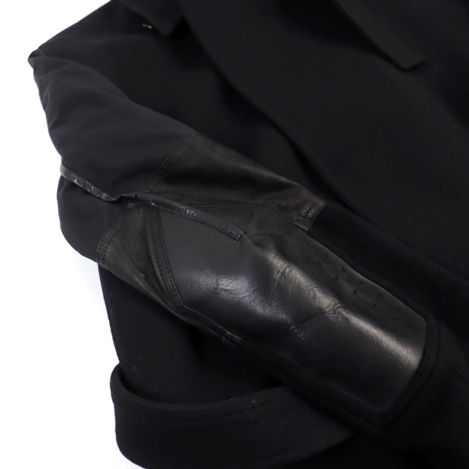 Rick Owens Wool Viscose Leather Coat Black 54