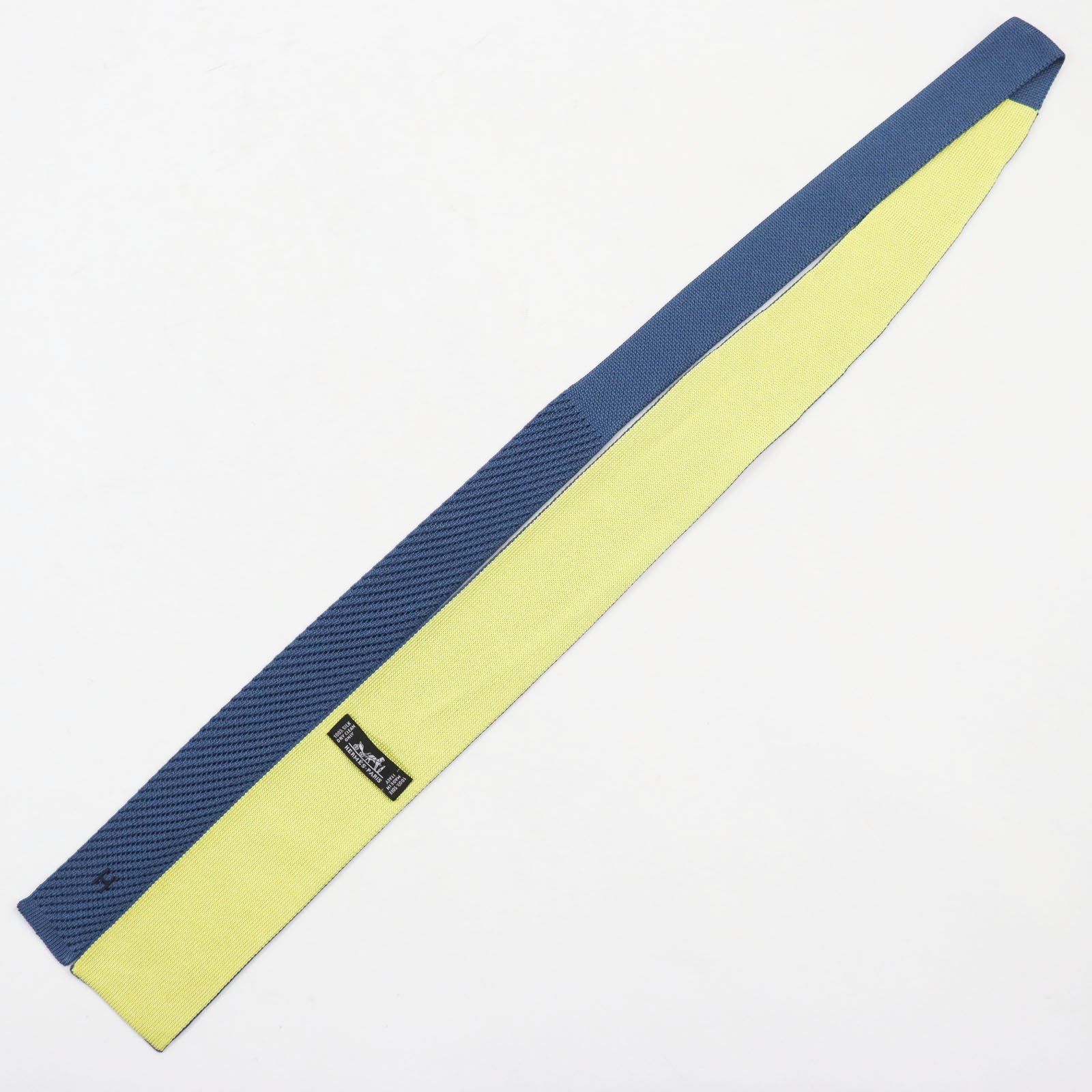 HERMES Silk Cravat Knit Tie Blue Yellow