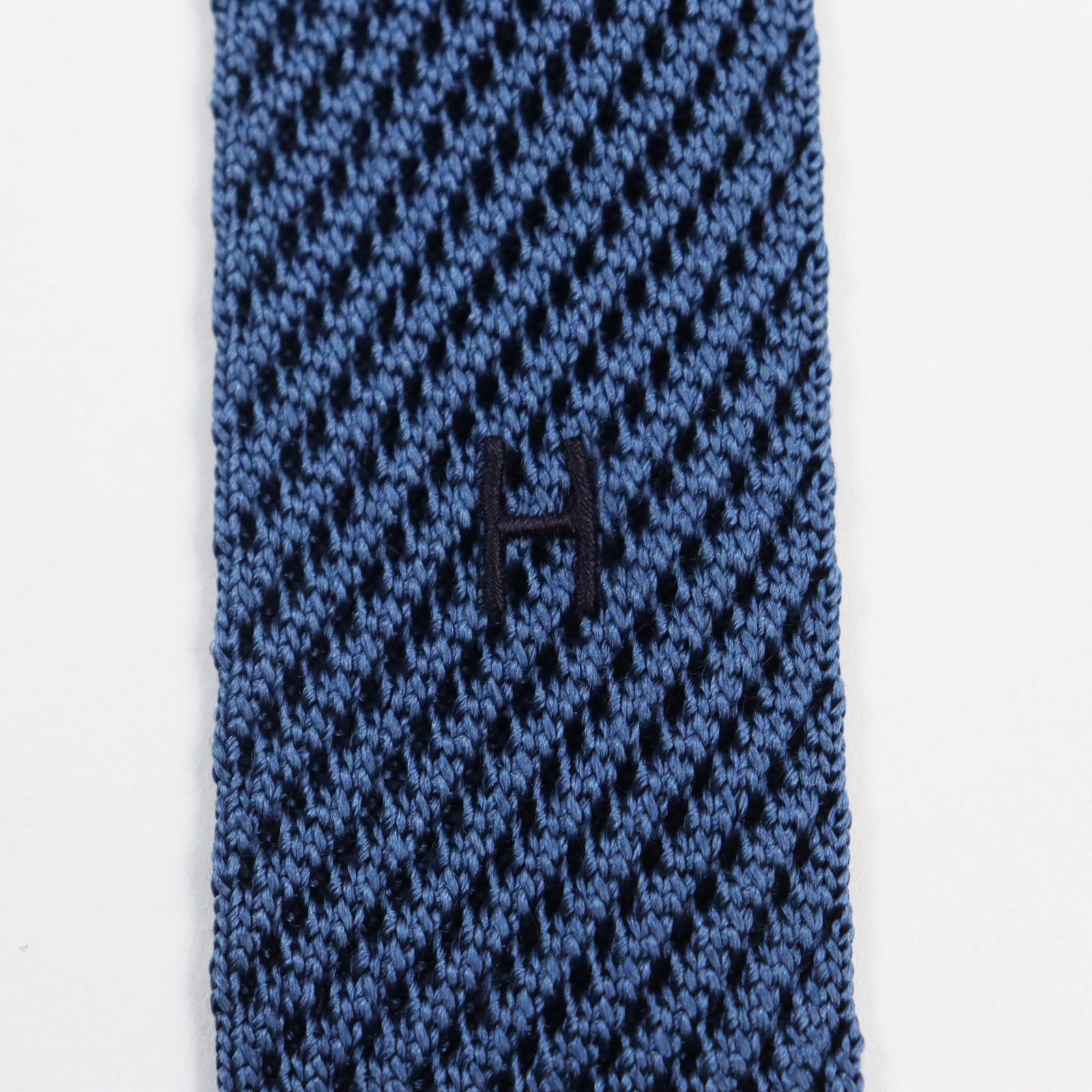 HERMES Silk Cravat Knit Tie Blue Yellow