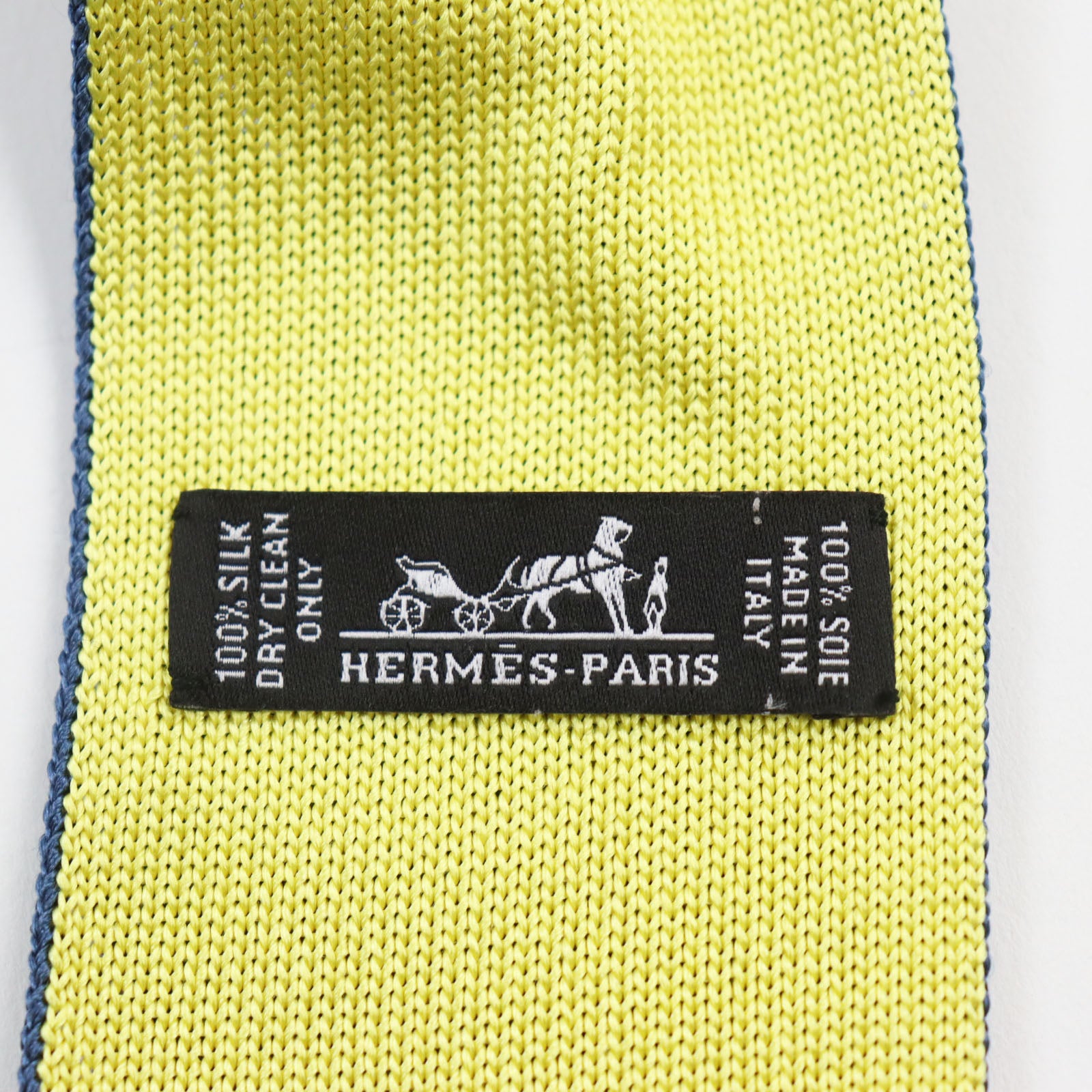 HERMES Silk Cravat Knit Tie Blue Yellow