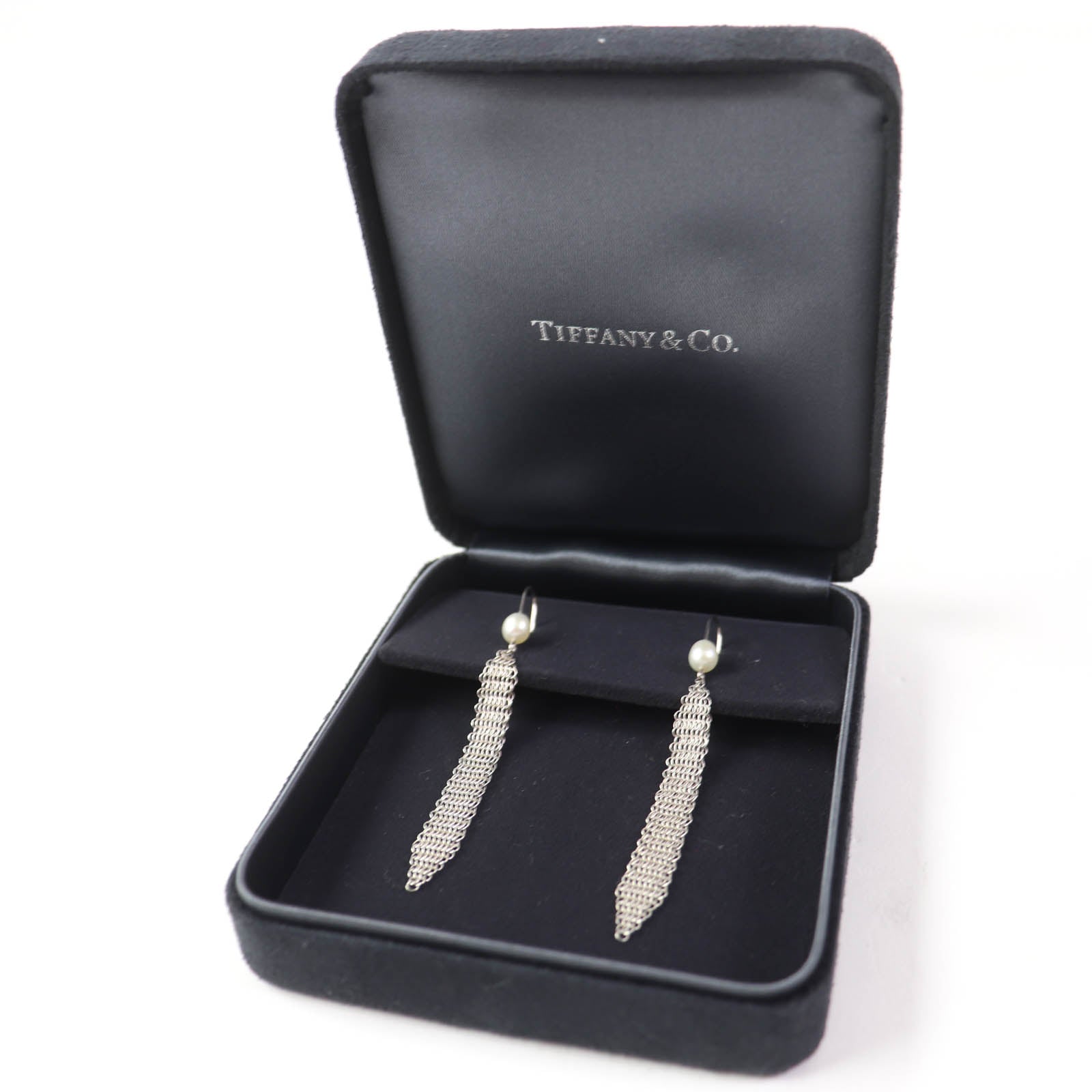 Tiffany & Co Mesh Tassel Pearl Earrings AG925