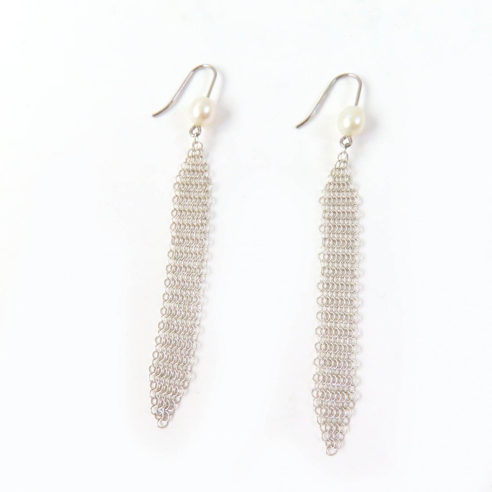 Tiffany & Co Mesh Tassel Pearl Earrings AG925