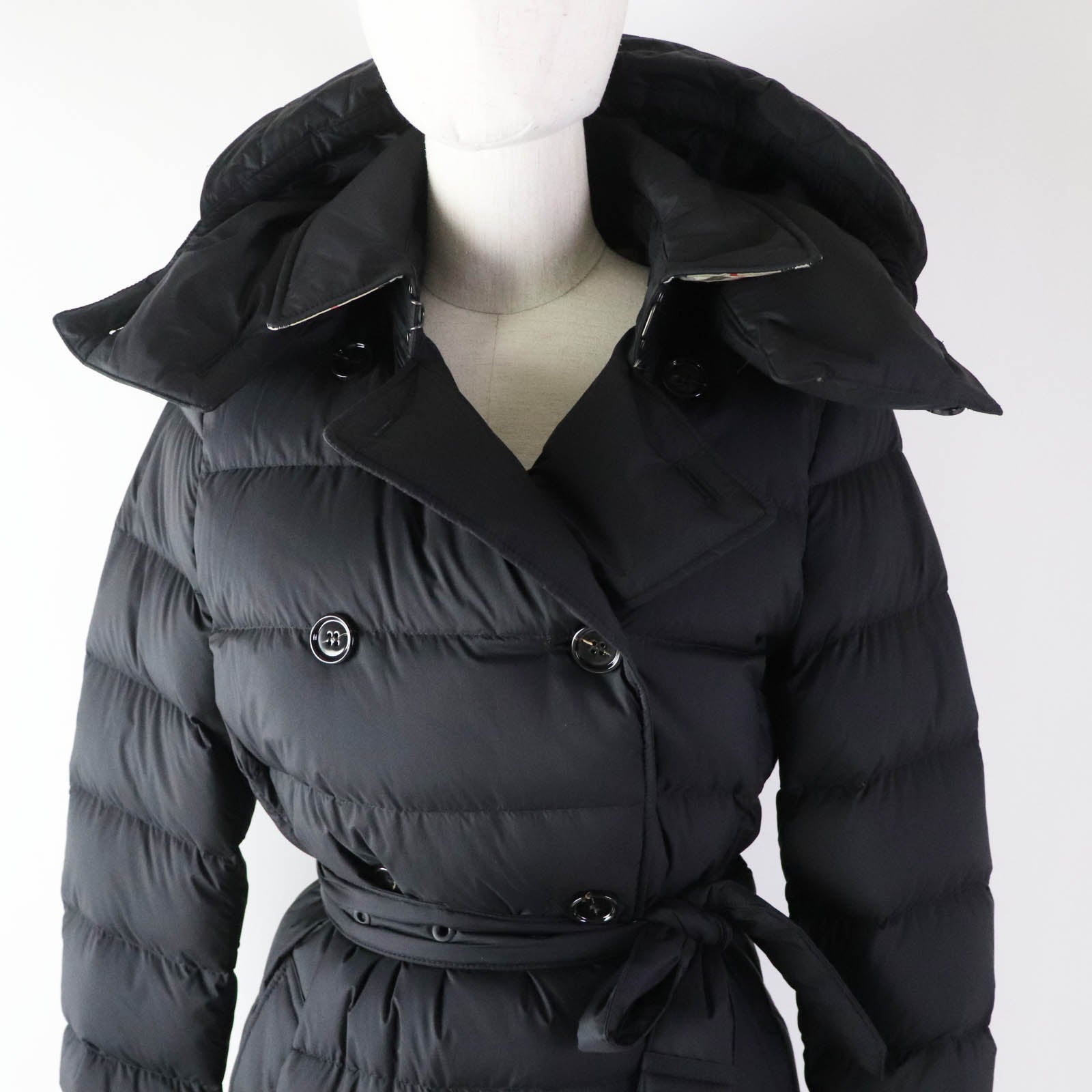 Burberry Nylon Belted Hooded Down Coat Black S